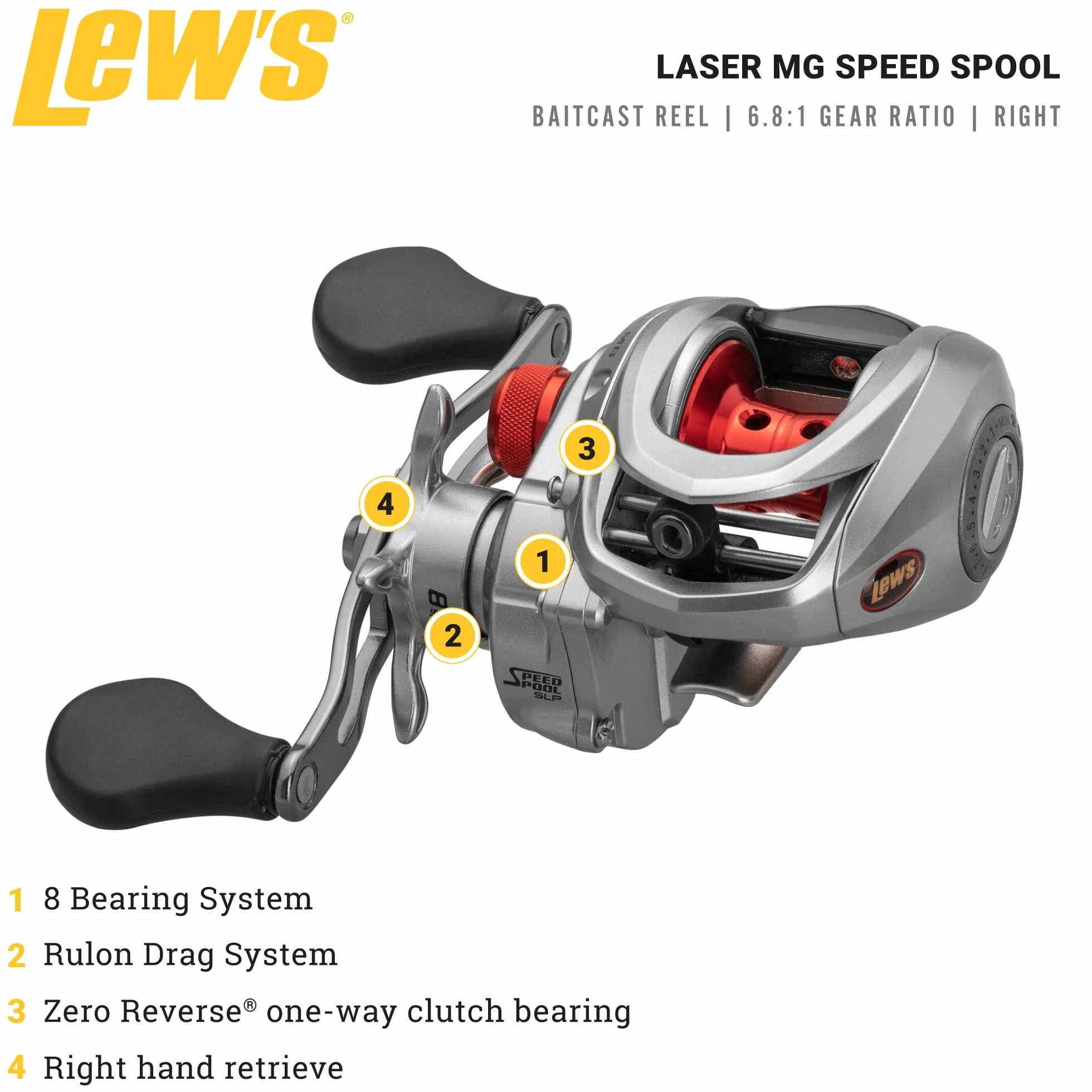 Laser MG Baitcast Fishing Reel, Super Low Profile