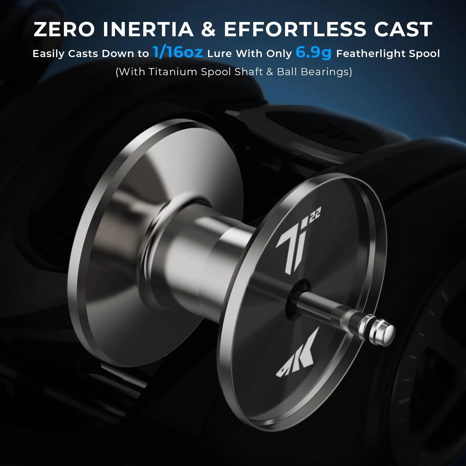 Mg-Ti Elite Baitcasting Fishing Reels with Magnesium Body Frame | Max Drag: 18.0 lb, 2+9+1 BB, 5.0 oz, True Titanium Spool, Halo Vortex Magnetic Braking, 8.1:1 Gear Ratio, Palm Perfect