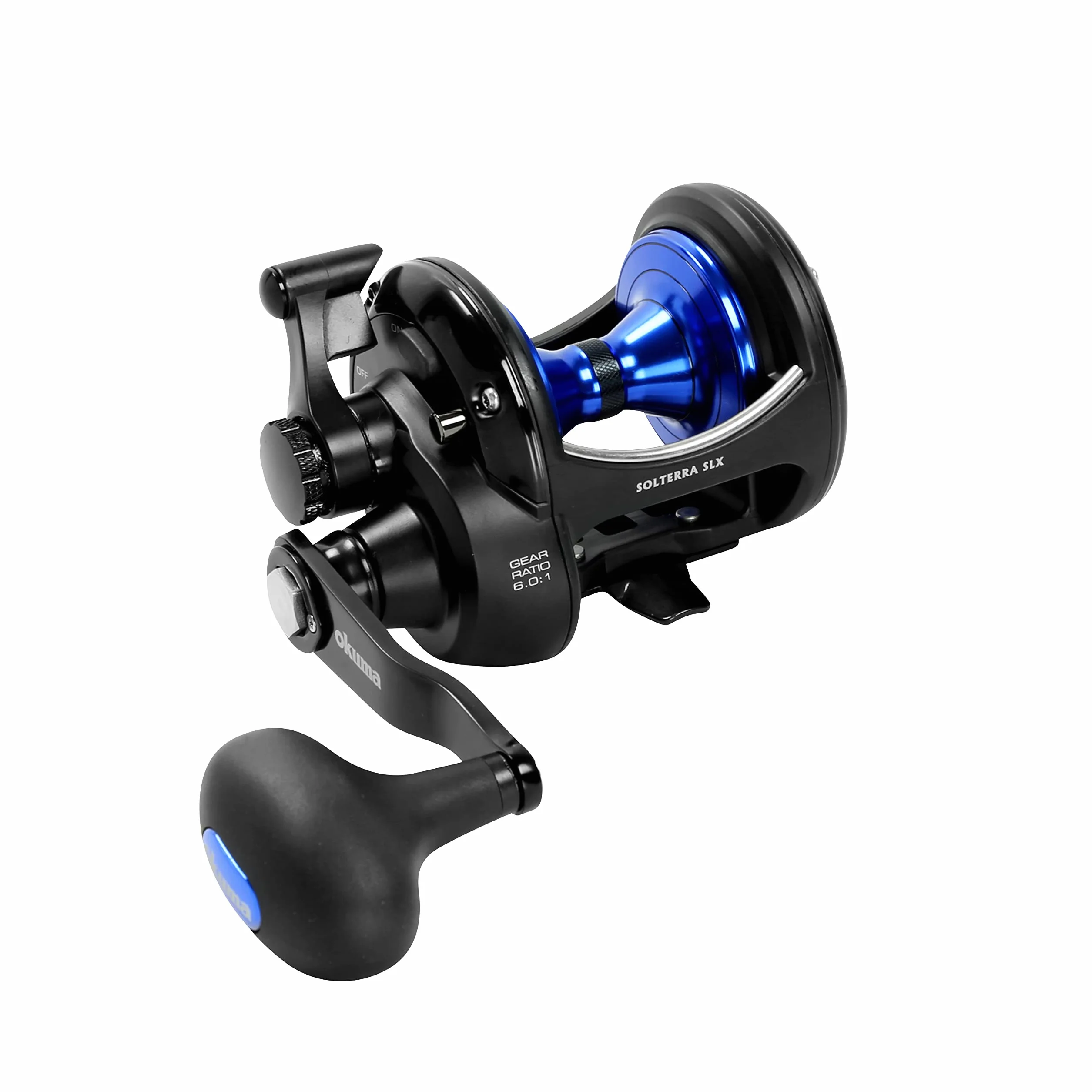 Solterra SLX High Speed Open Top Frame Lever Drag Saltwater Trolling Reel, SLX-15CSb, 410yds-25lb, Black