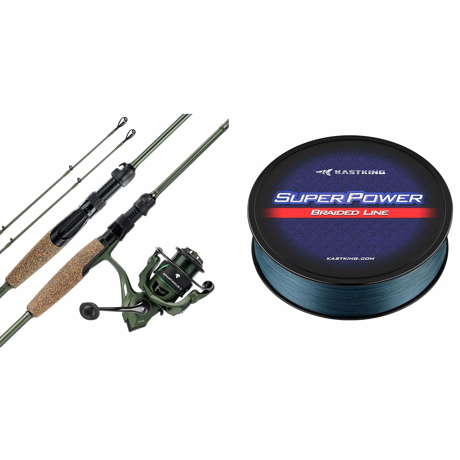 Spartacus II Spinning Fishing Reel Combo, 7'3" M, 3000 Reel, Braided Fishing Line, Low-Vis Gray, 20 LB, 327 Yds