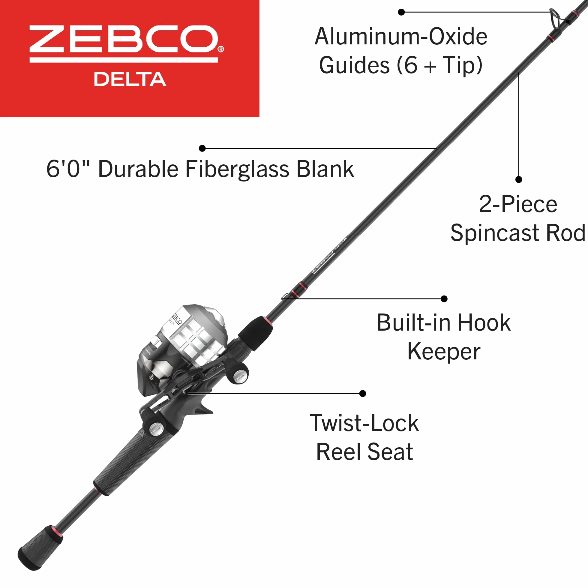 Delta Spincast Reel and Fishing Rod Combo, Instant Anti-Reverse Clutch, Changeable Right- or Left-Hand Retrieve, Pre-Spooled with Fishing Line