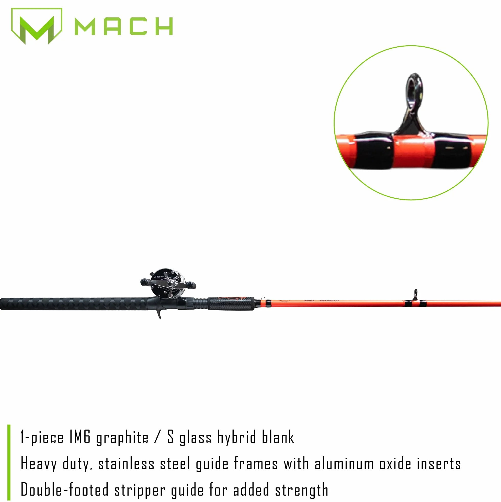 CAT Smash Casting Fishing Rod and Reel Combo, 7-Foot 2-Inch 1-Piece Graphite Rod Blank, Size 60 Reel, Right-Hand, Red