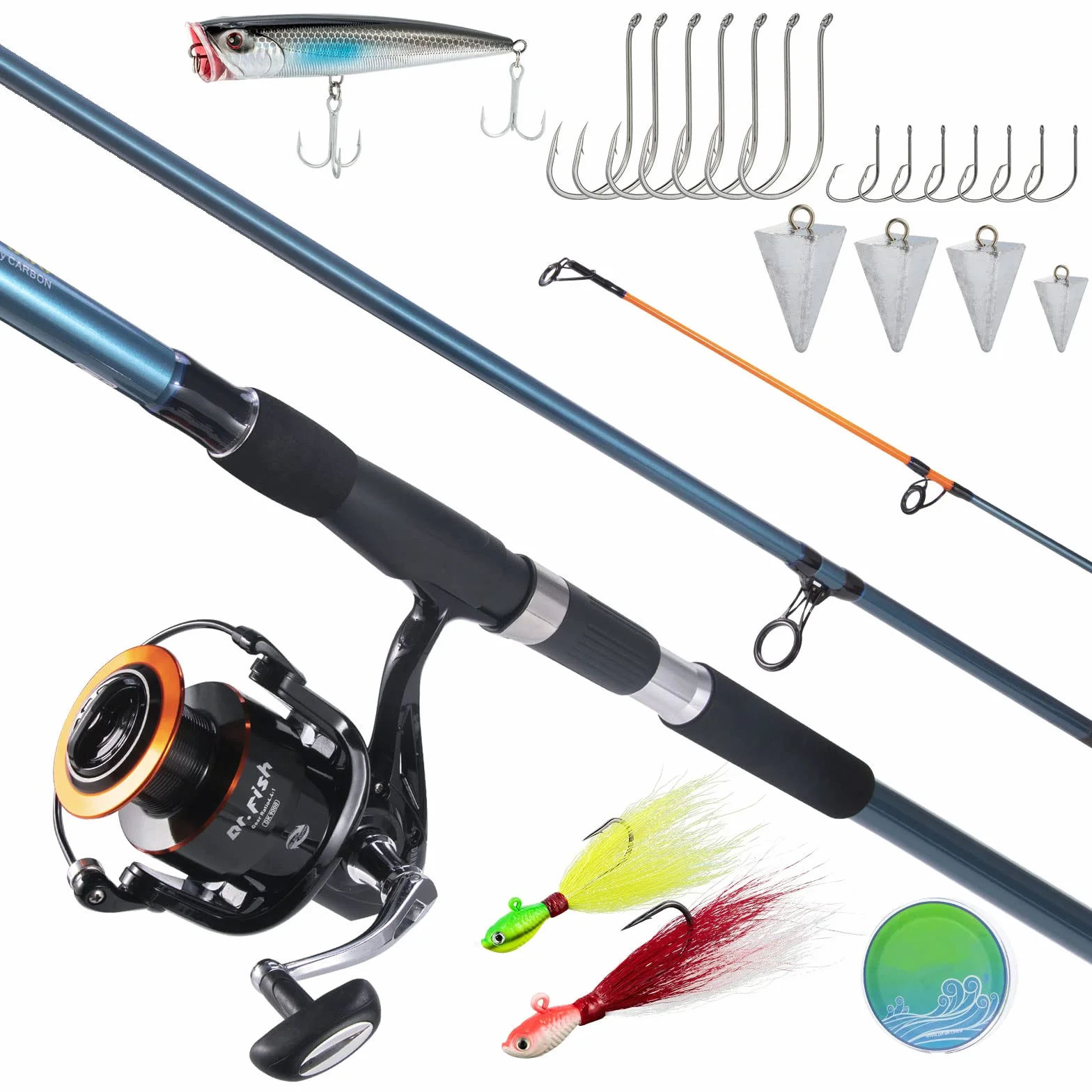 Surf Fishing Rod and Reel Combo, Saltwater Fishing Combo, 12ft Surf Rod 8000/9000 Spinning Reel 9+1 BB, Offshore Gear Kit Pole Equipment Set
