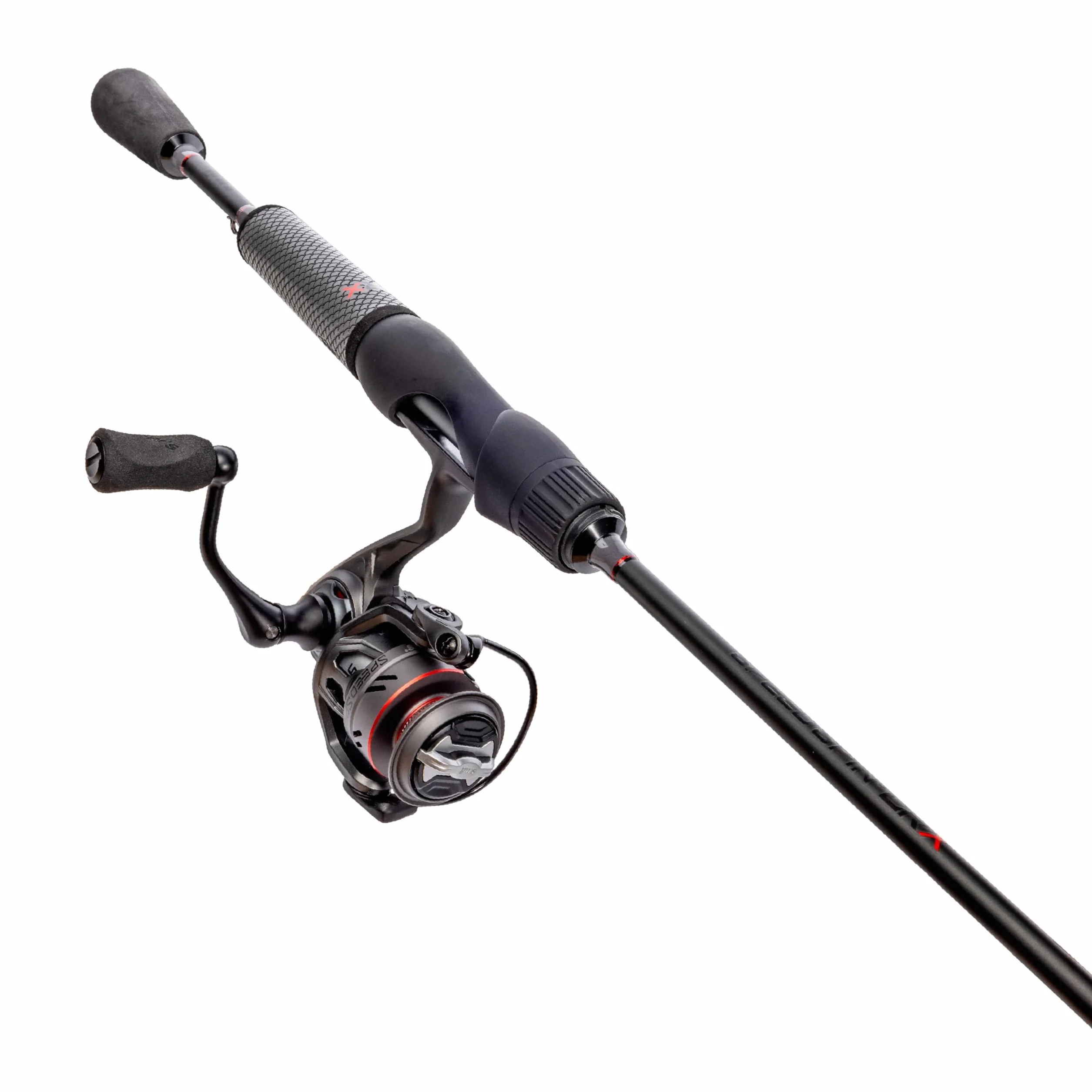 Speed Spin CRX Spinning Reel and Fishing Rod Combo, 6-Foot, 1-Piece HM40 Graphite Rod, Light Power, Fast Action, Size 100 Reel, 9+1 Bearings, 5.2:1 Gear Ratio, Speed Gears, Gray/Black/Red