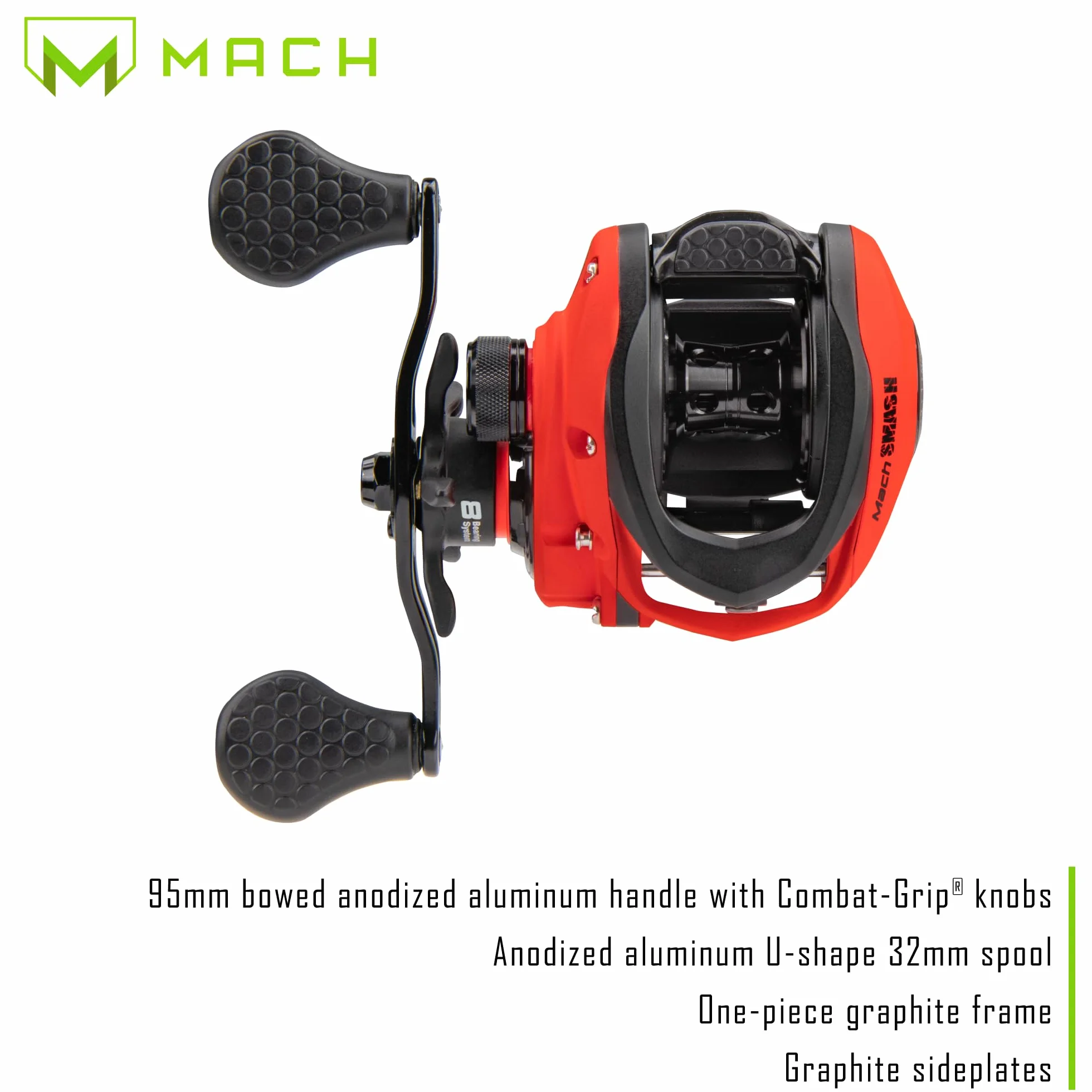 MACH Smash Baitcast Fishing Reel, Graphite Frame, Premium 8 Stainless Steel Ball Bearings