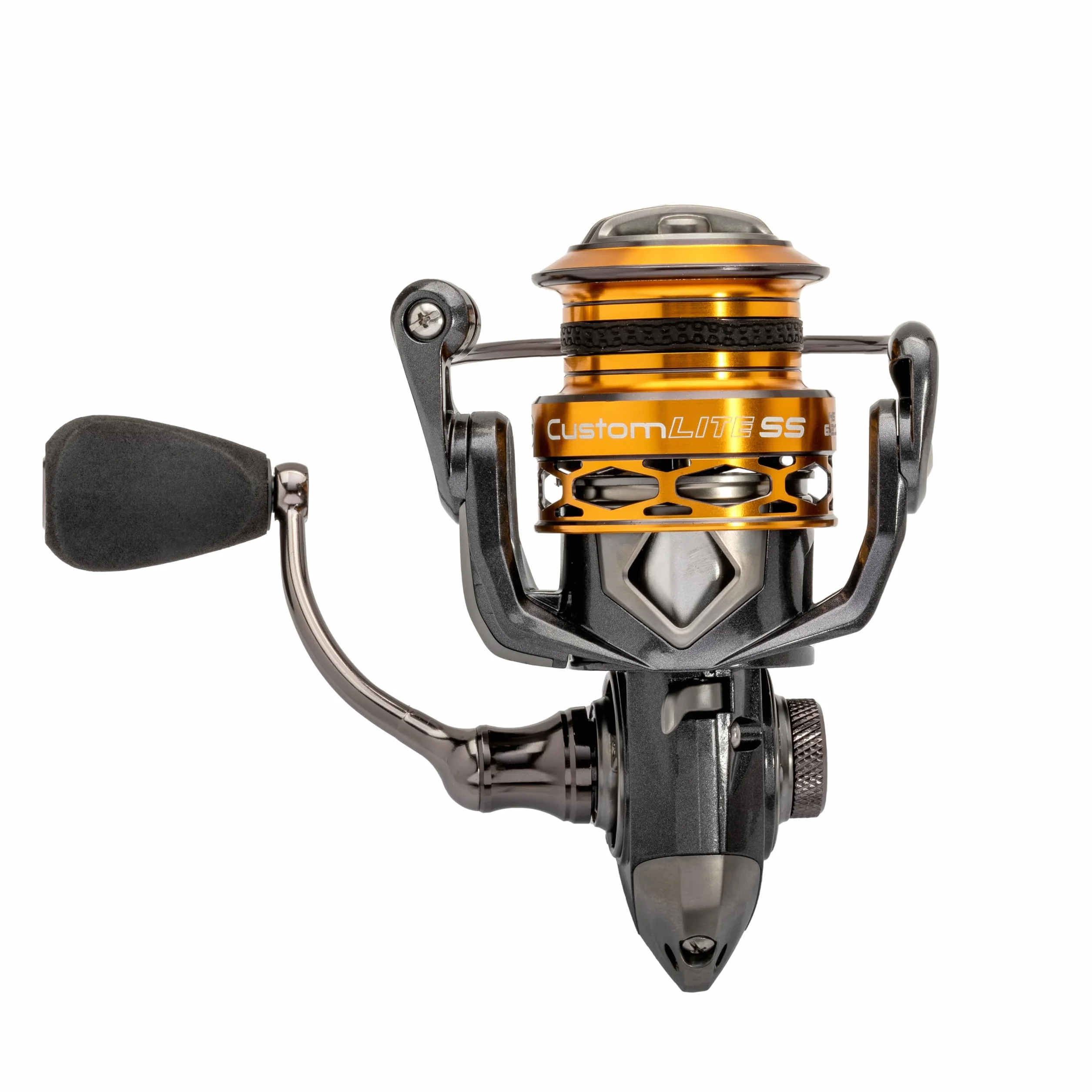 Custom Lite 200 SS Spinning Fishing Reel, Size 200 Reel, 10+1 Bearings, 6.2:1 Gear Ratio, Tanso Tech Frame, Shallow Spool, Aluminum Speed Gears, Hybrid Carbon Drag, Reversible Retrieve, Gray