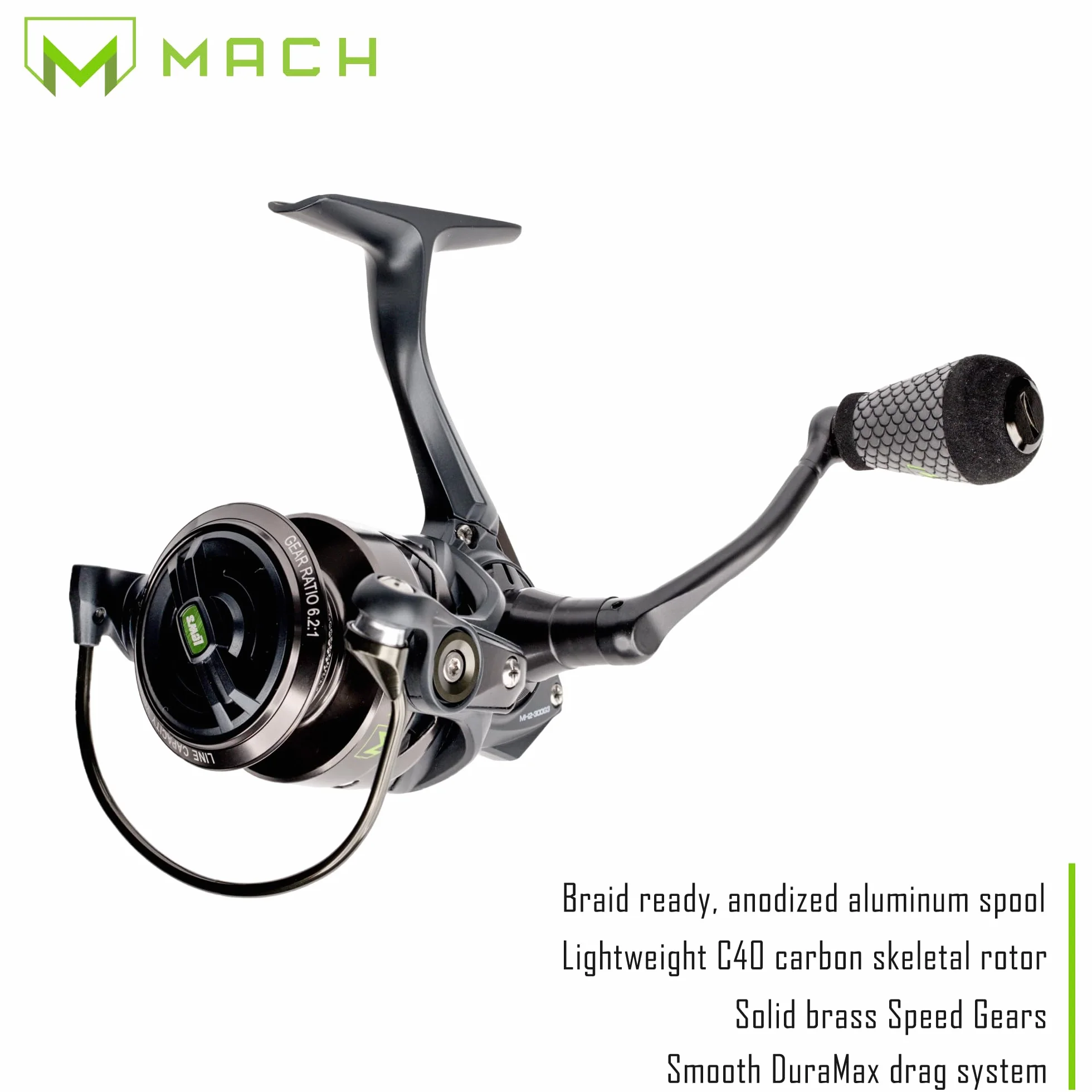 MACH 2 Spinning Reel and Fishing Rod Combo, IM8 Graphite Blank Fishing Rod, Right or Left-Hand Retrieve, Winn Dri-Tac Ultra Handle, Black/Green