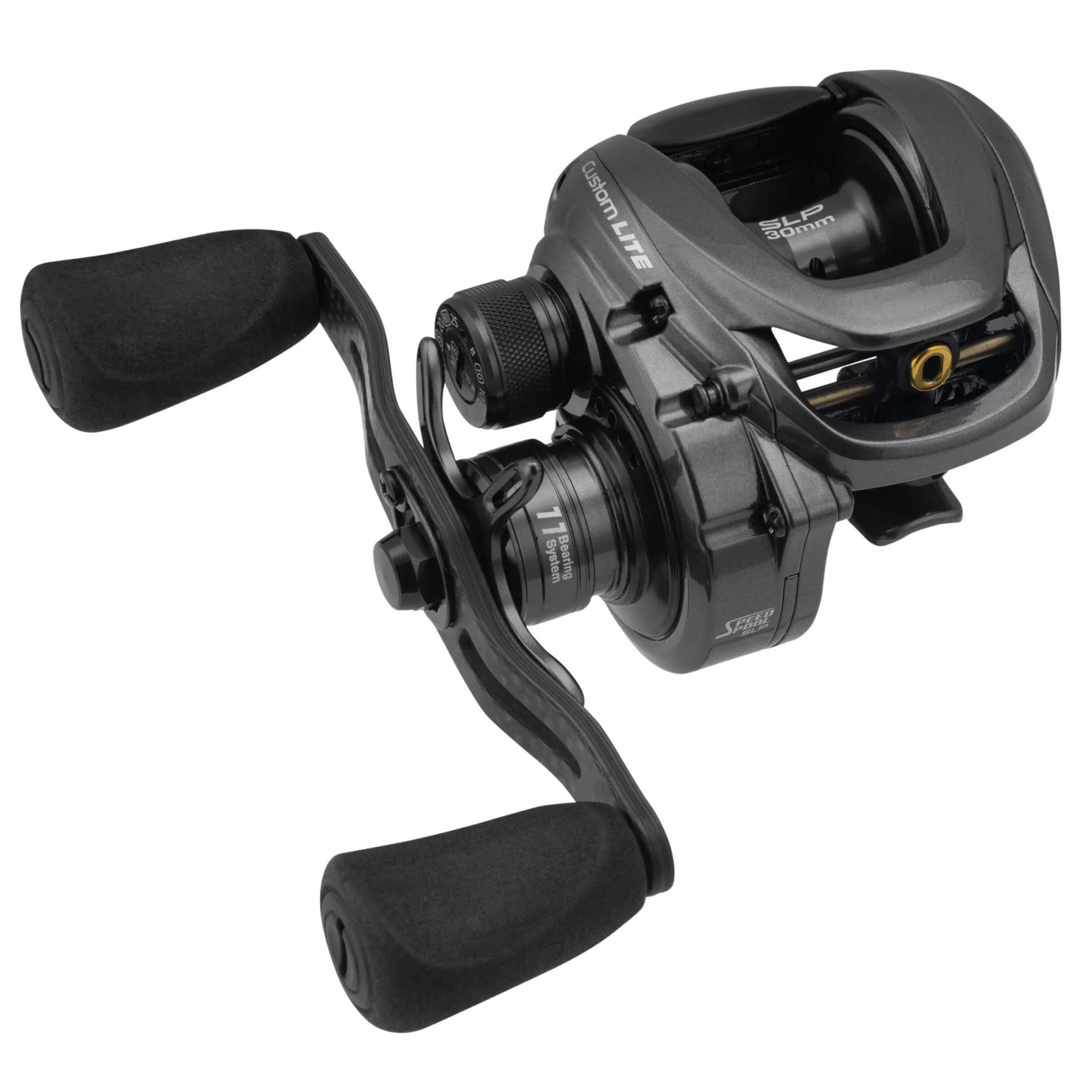 Custom Lite SS Baitcast Fishing Reel, 10+1 Double Shielded Bearings, Super Shallow 30 mm Spool, Tanso Tech Frame, Carbon Fiber Drag, Carbon Gray
