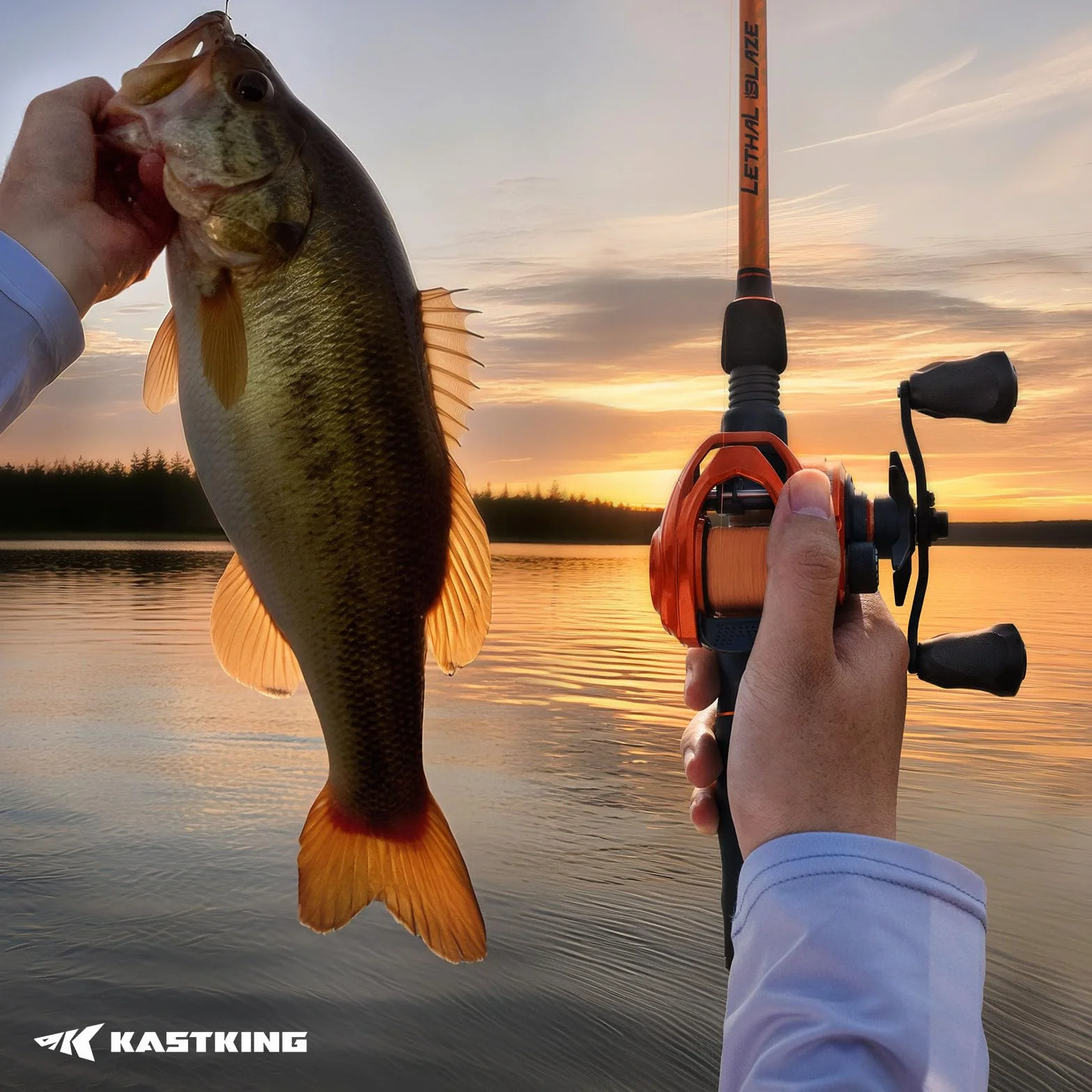 Lethal Blaze Twin-Tip Fishing Rod and Reel Combo | Baitcaster & Spinning Combo, 2-Piece Rod Blanks, Backup Tip Section, Flame-Inspired Design, EVA Handle, Freshwater