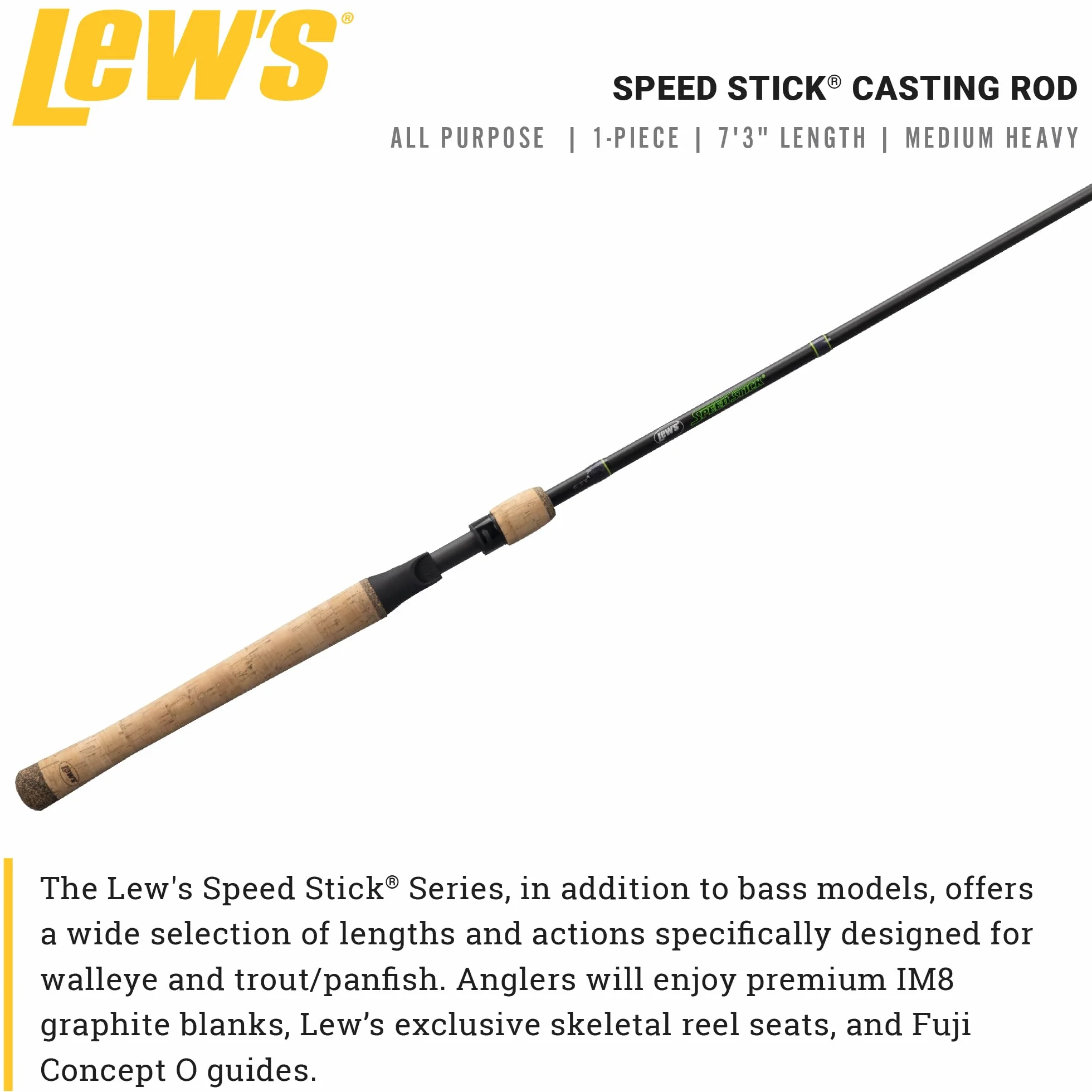 Speed Stick Casting Fishing Rod, 7-Foot 3-Inch 1-Piece IM8 Graphite Blank with Concept O Guides, Medium-Heavy Power Fast Action