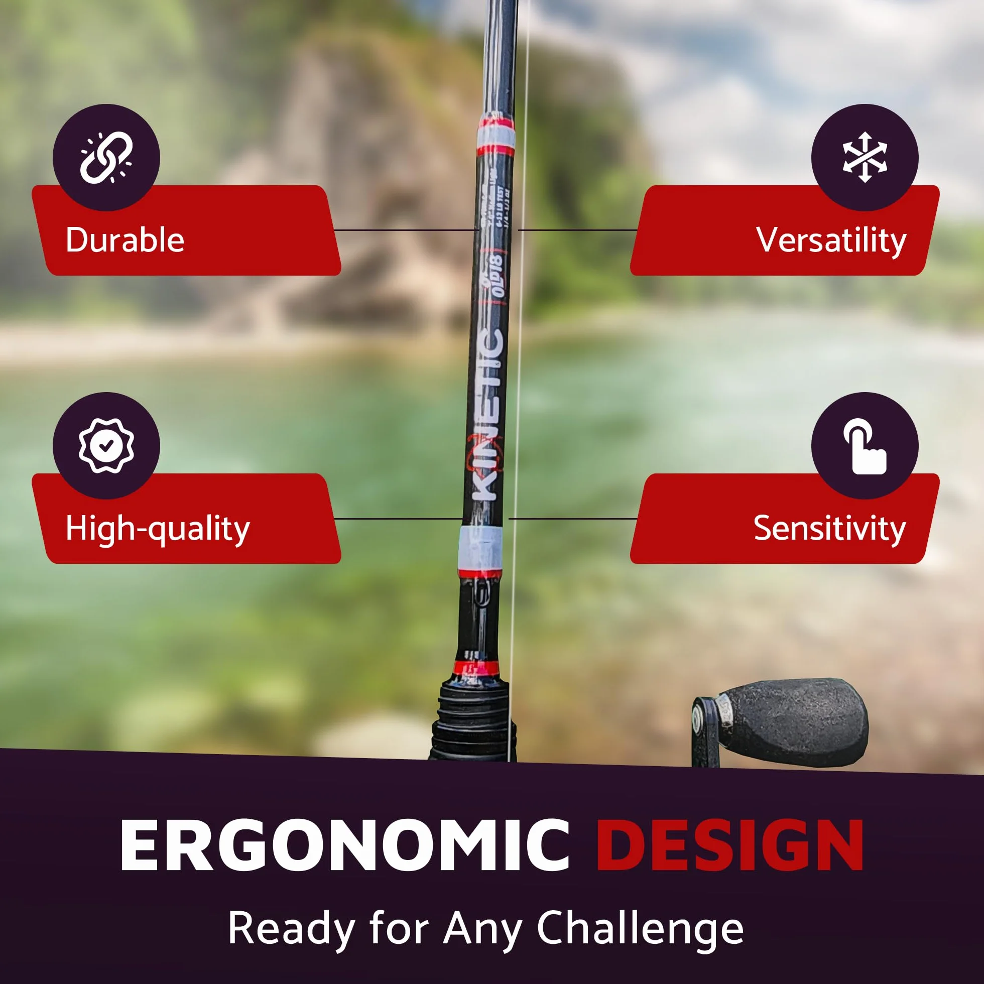 Kinetic Rod - 30-Ton Carbon, Enhanced Sensitivity for Precision Strikes, Coated Stainless Guides, Ideal for Freshwater and Inshore Species - Split Grip for Comfort