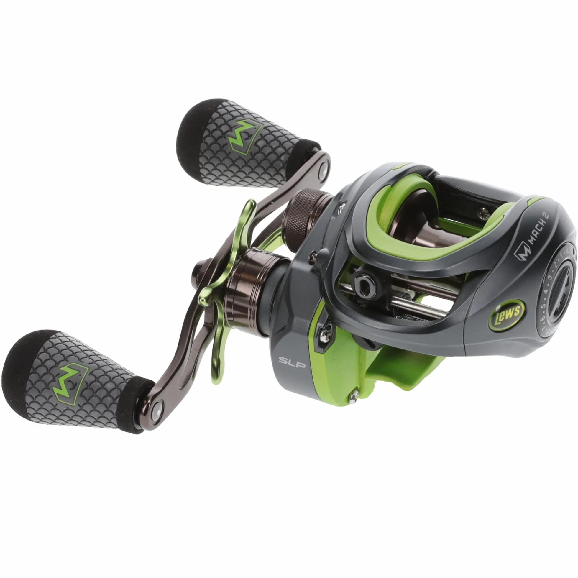 MACH 2 Baitcast Fishing Reel, 7.5:1 Gear Ratio, Graphite Frame, Premium 10 Bearing System, Black/Green