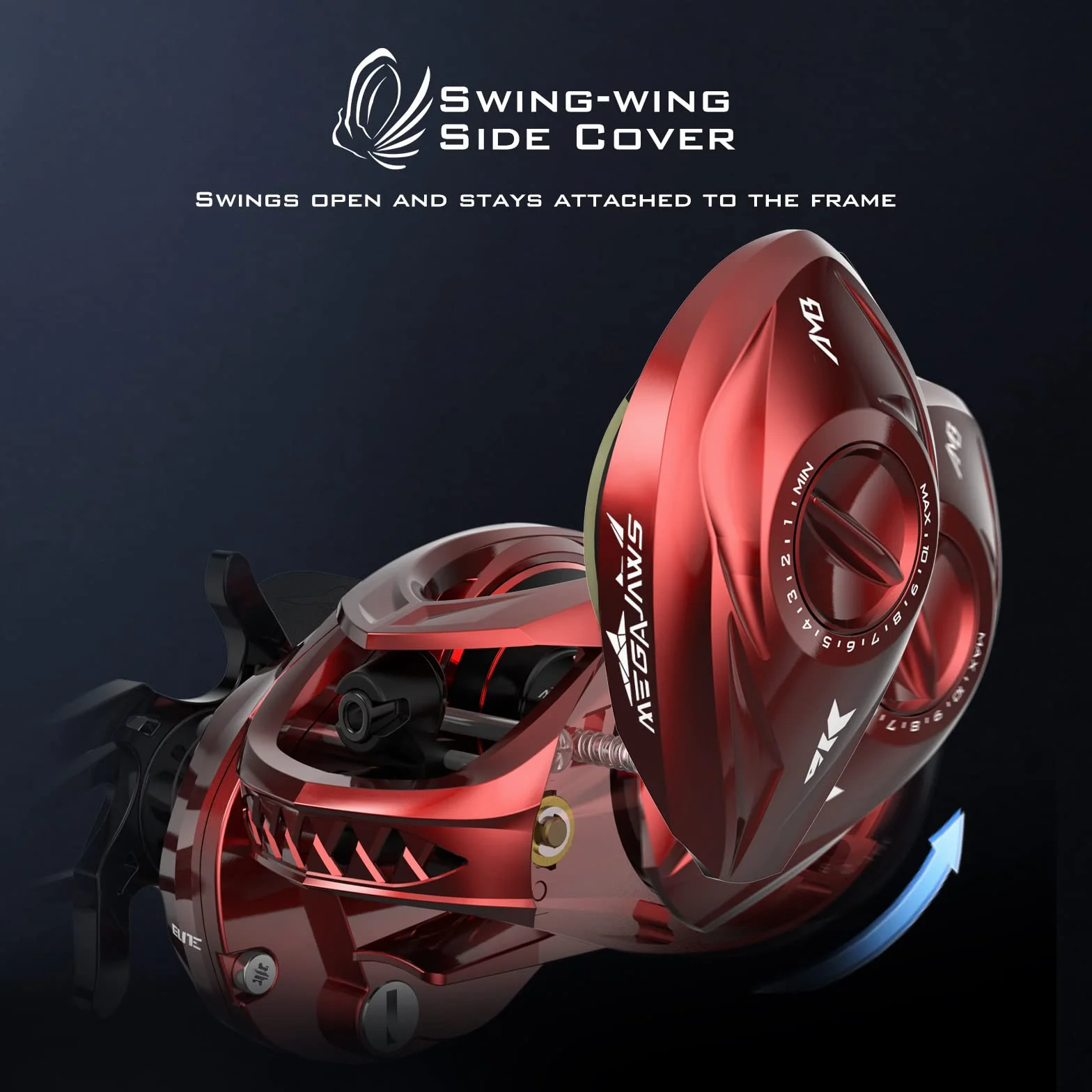 MegaJaws Elite Baitcasting Fishing Reels, Lightweight, High Speed | Max Drag: 17.64 lb, 11+1 BB, 6.7 oz, Lightweight Graphite Frame, New AutoMag Dual Brake, 7.2:1 Gear Ratio