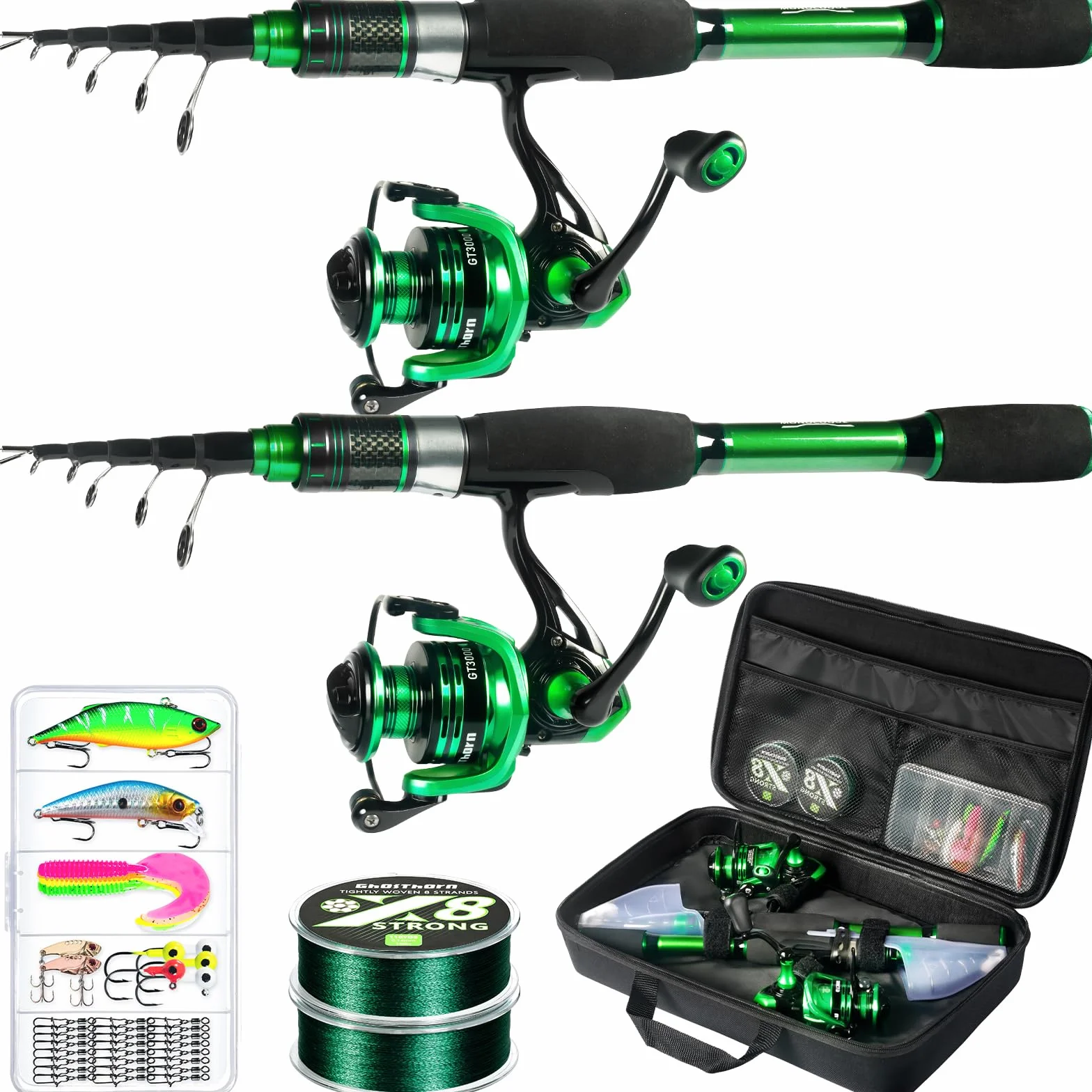Telescopic Fishing Rod and Reel Combo,Spinning Travel Kit | Graphite Telescopic Fishing Rod,Collapsible Fishing Pole with Spinning Reel,Portable Travel Combo for Freshwater Saltwater