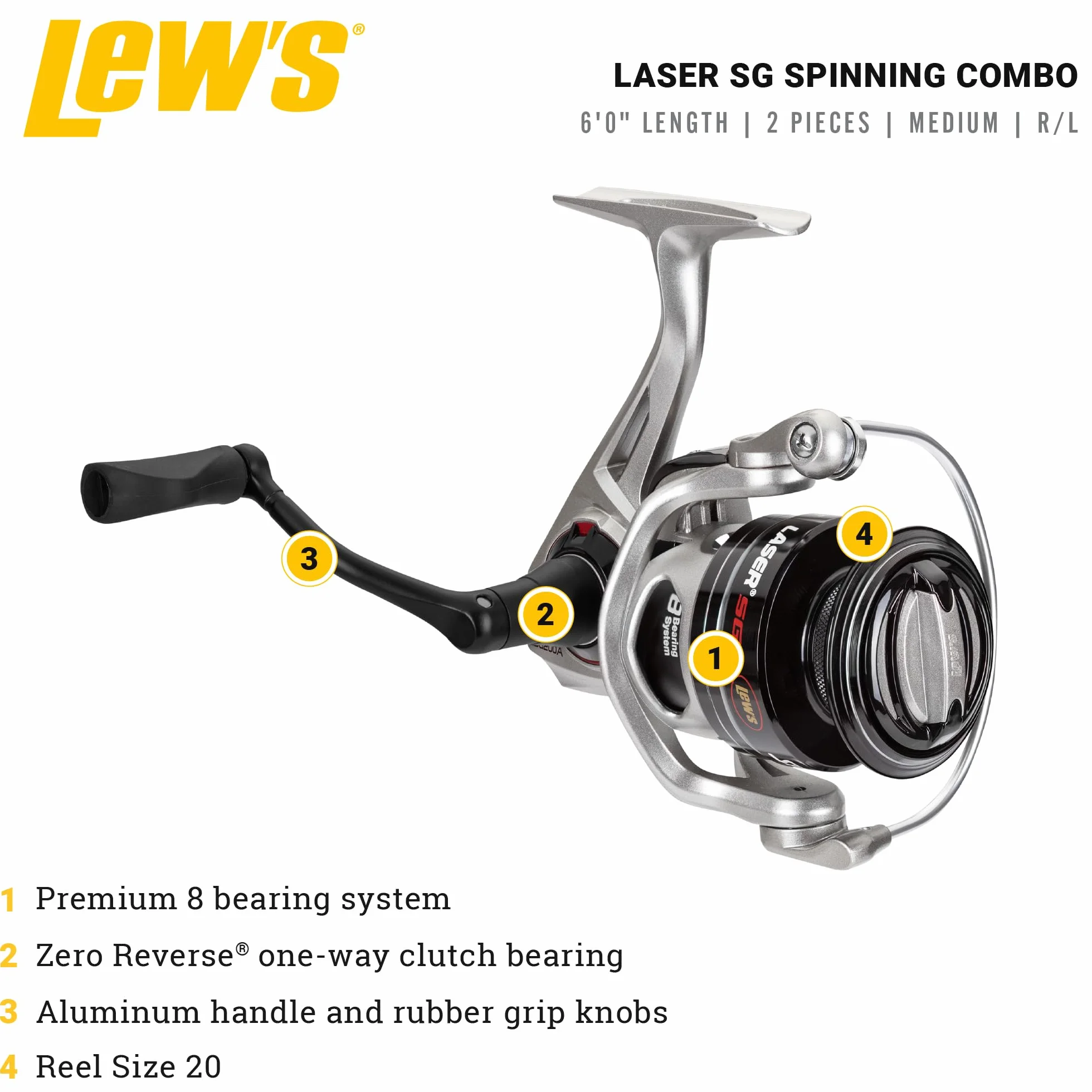 Laser SG Spinning Reel and Fishing Rod Combo, 6-ft, Size 200 Reel | 8-Bearing Reel with Zero Reverse Clutch & Premium IM6 Graphite Rod