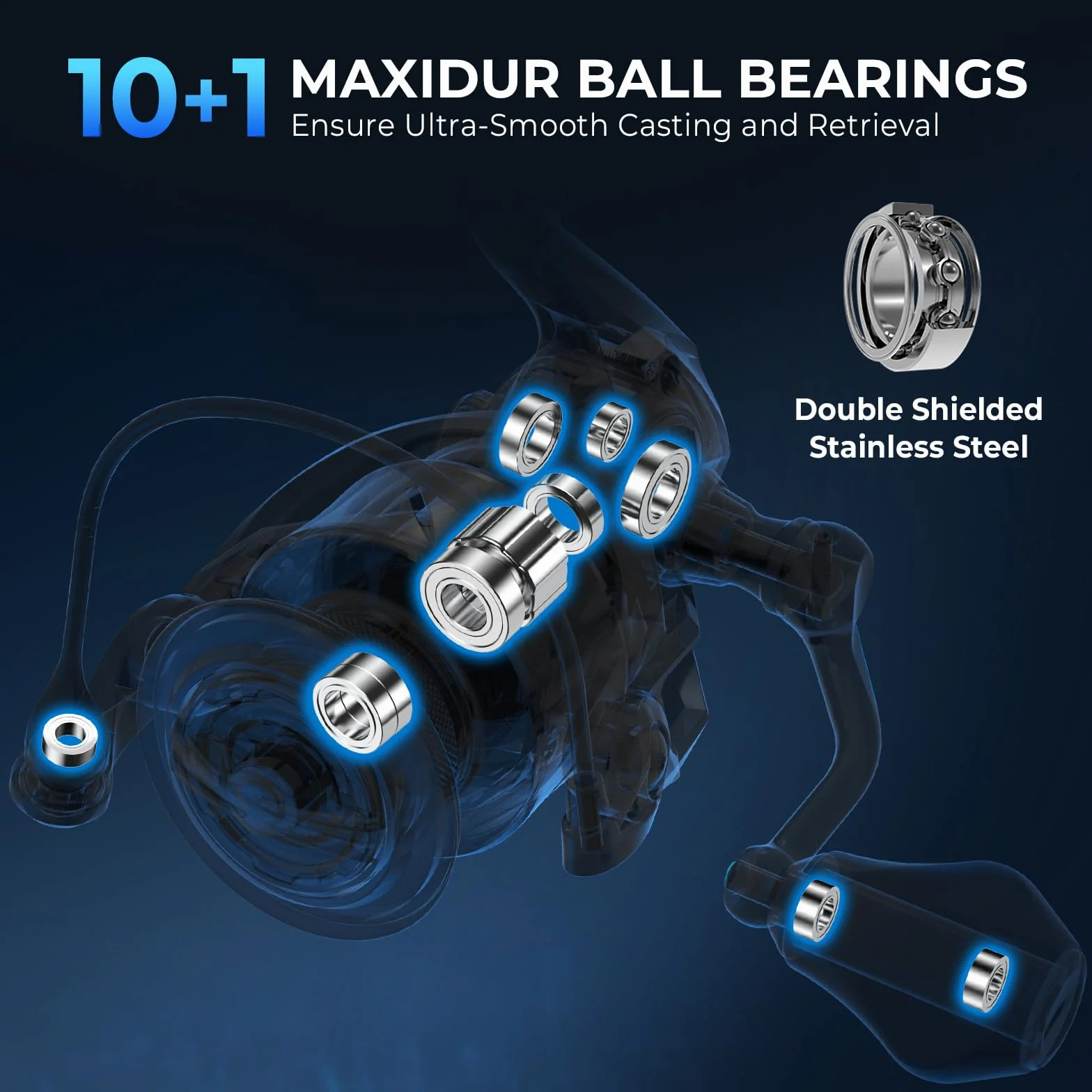 Verus Spinning Fishing Reels with Lightweight Nylitech Body | Max Drag: 22.1 lb, 10+1 BB, 10.4 oz, Aerodynamic Reel Rotor, 6.2:1 Gear Ratio, Freshwater & Saltwater Fishing