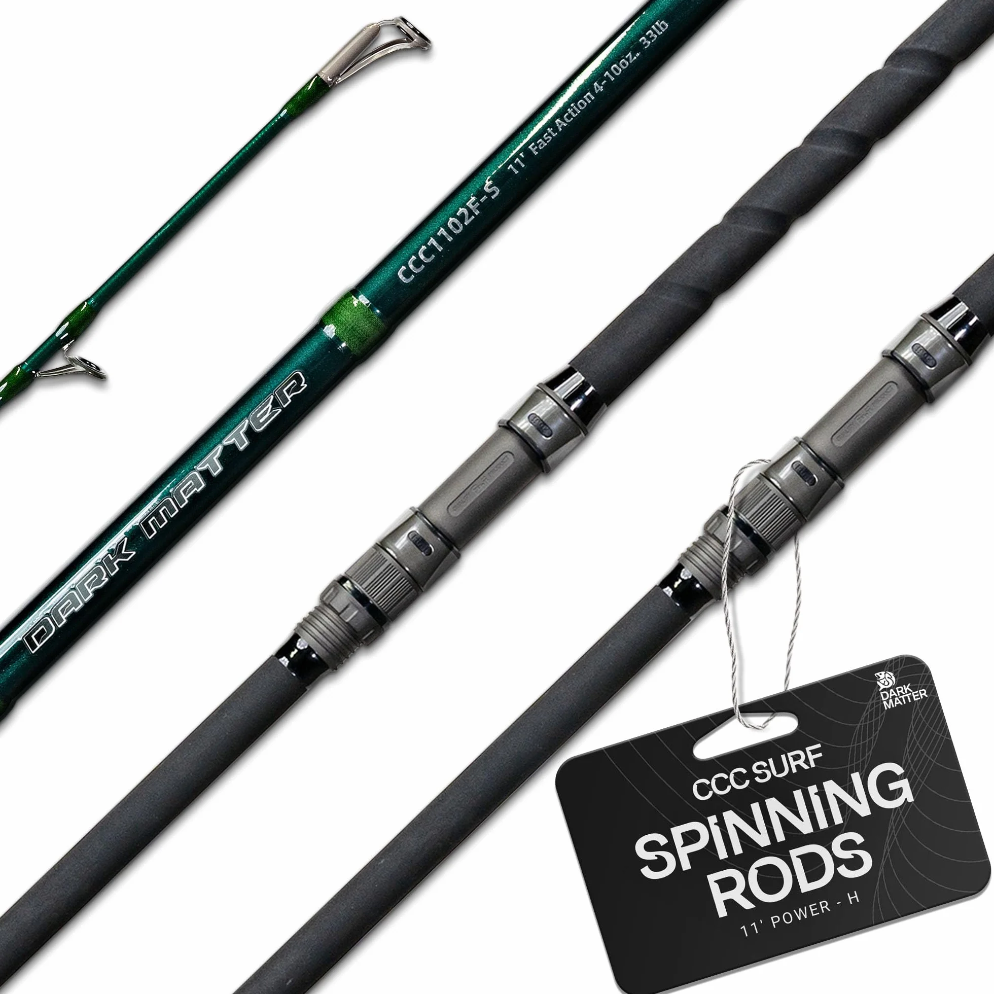 CCC Surf Spinning Rods - Fast Action Surf Fishing Rods, Lightweight Fish Rod with M3 Nano Blank Construction, Fishing Gear for Saltwater Rod - 11'0" (Midnight Green - Power H)