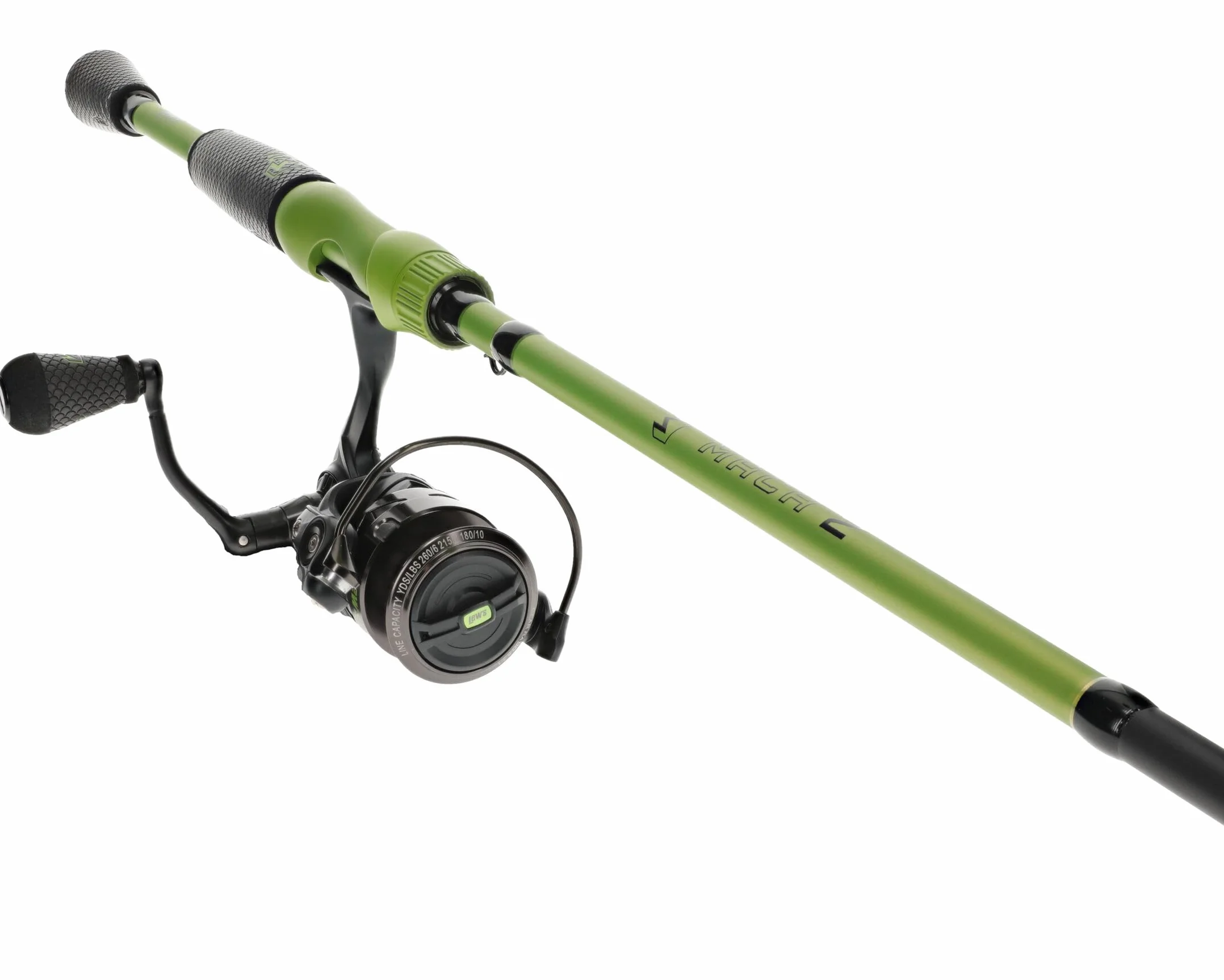 MACH 2 Spinning Reel and Fishing Rod Combo, 7-Foot 2-Piece IM8 Graphite Blank Rod, Size 300 Reel, Right or Left-Hand Retrieve, Black/Green