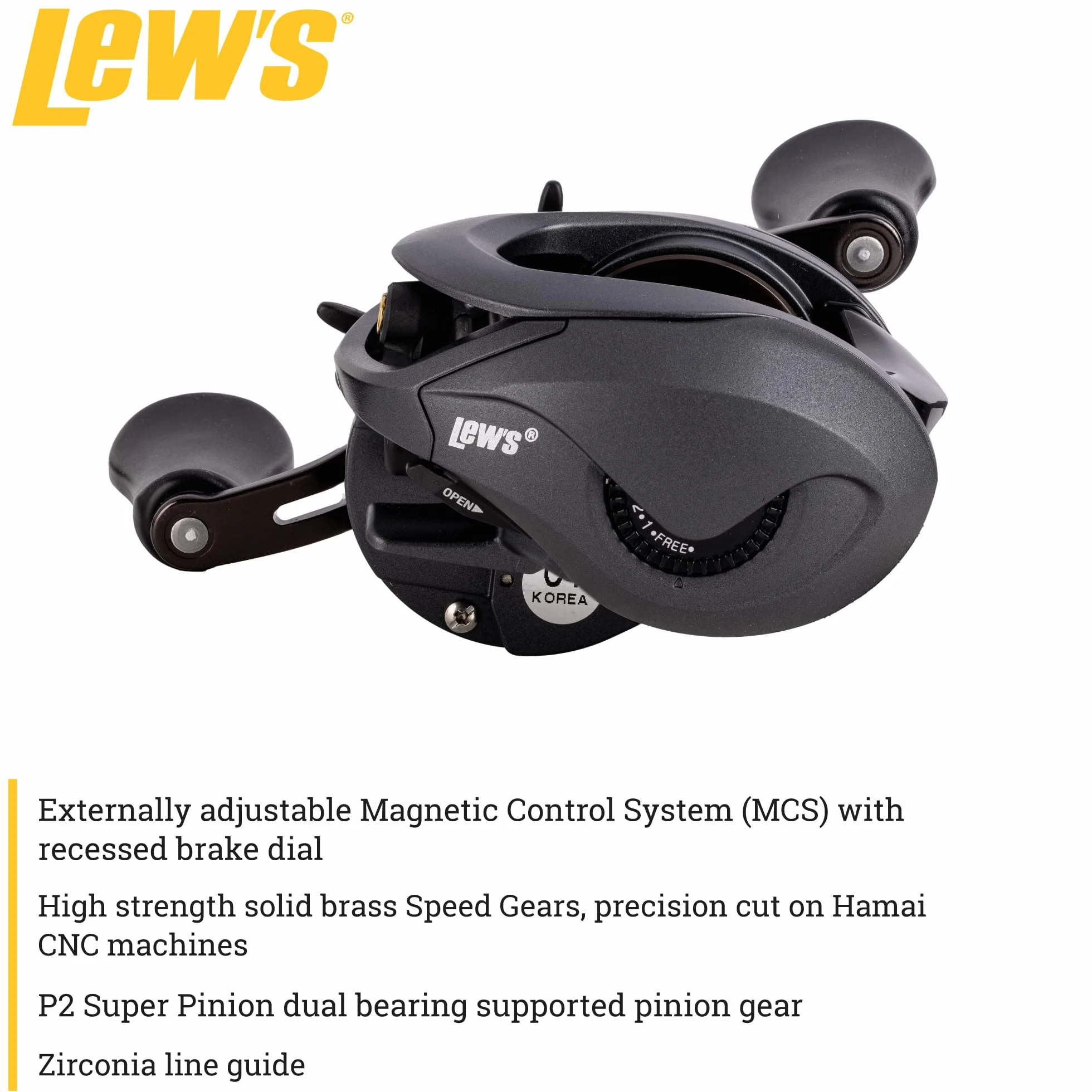 Speed Spool Baitcast Fishing Reel, 9+1 Bearings, 5.6:1 Gear Ratio, Aluminum Frame, Graphite Sideplate, MCS Braking System, Right-Hand Retrieve