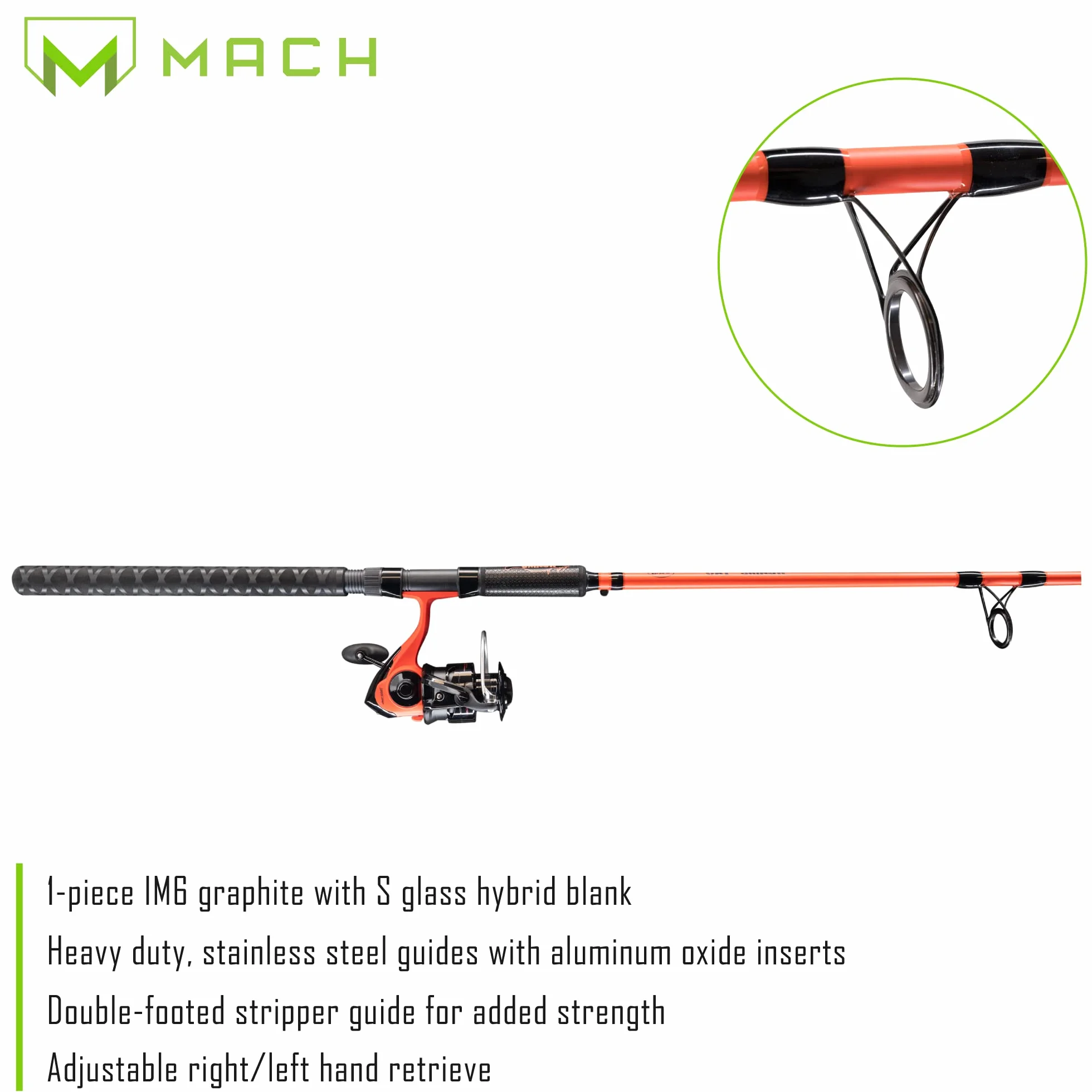 Cat Smash Spinning Reel and Fishing Rod Combo, 7-Foot 2-Inch 1-Piece IM6 Graphite Fishing Rod, Right or Left-Hand Retrieve, Red
