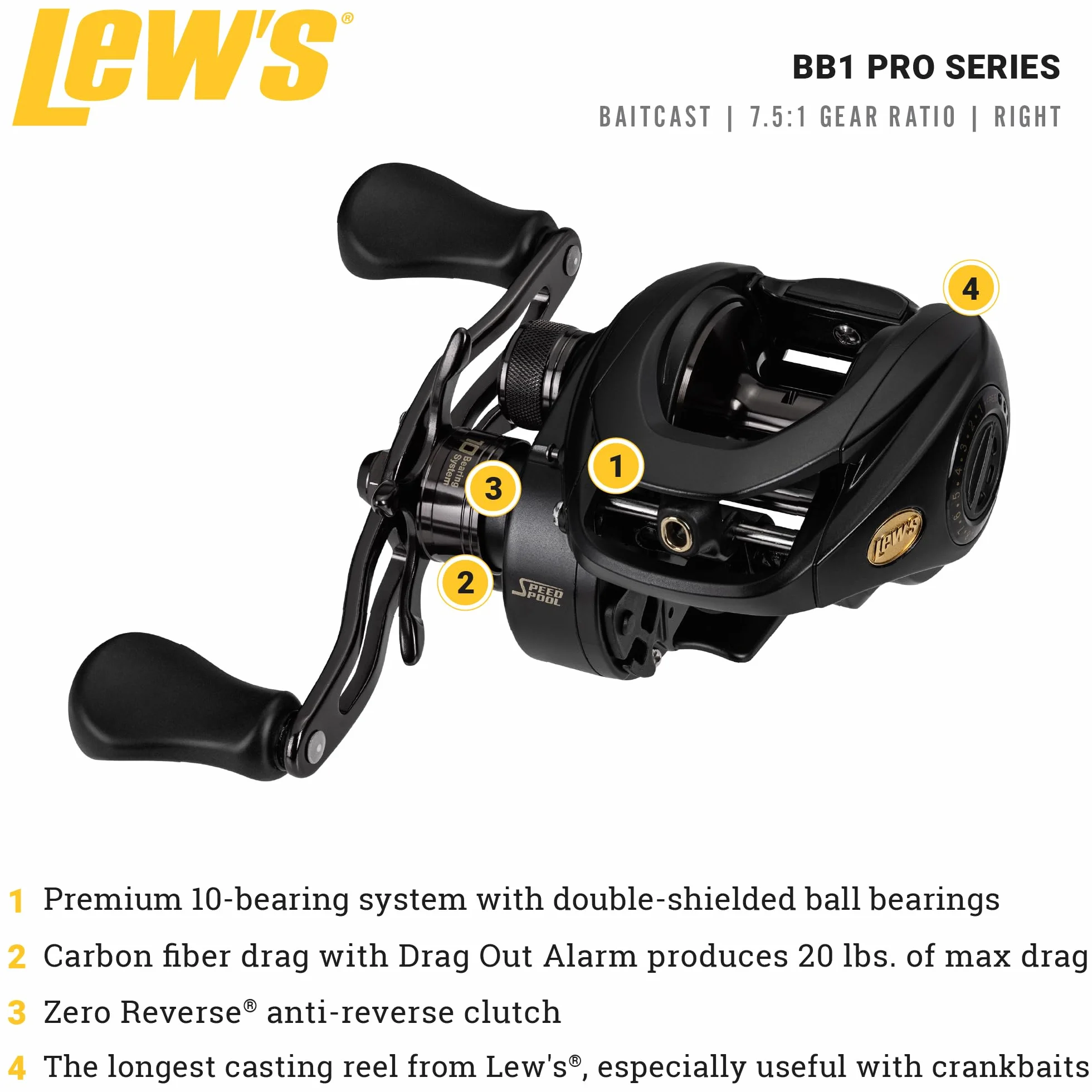 BB1 Pro Baitcast Fishing Reel, 10 Bearing System with Stainless Steel Double Shielded Ball Bearings