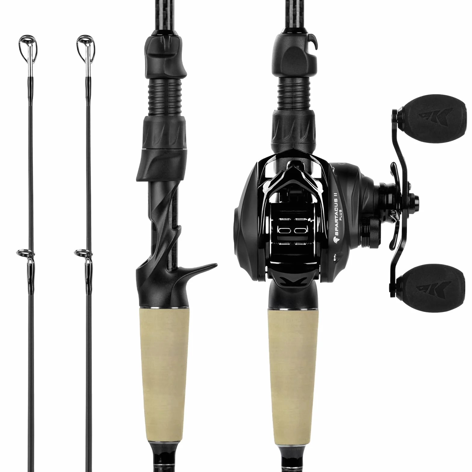 Baitcasting Combo, Right Hand 8.0:1 Casting Reel & 7'0" MH Fast Twin-Tip Fishing Rod, IM6 Graphite 2-Pcs Rod with Extra Tip Section, DualBalance Magnetic Braking System