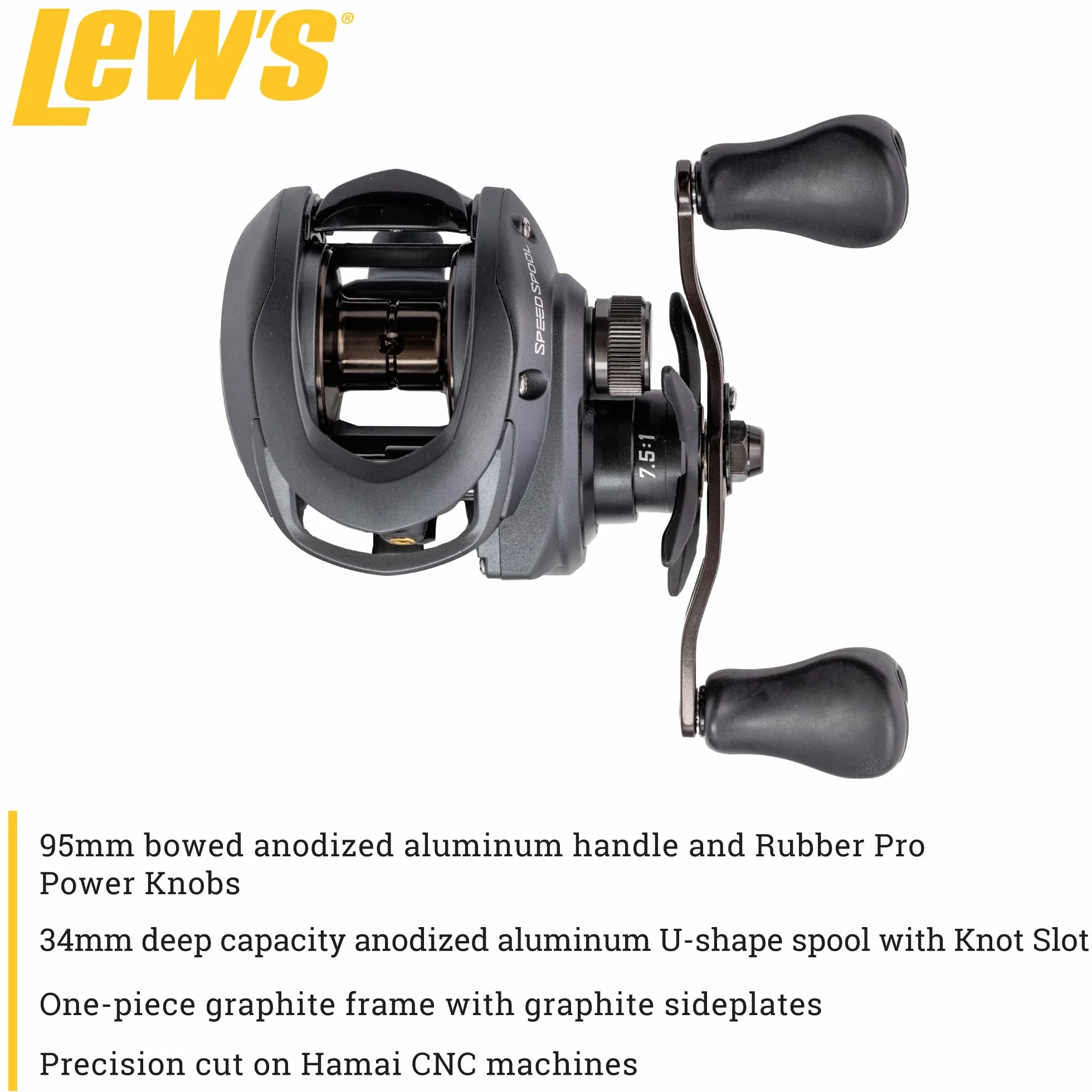 Speed Spool Baitcast Fishing Reel, 9+1 Bearings, 6.8:1 Gear Ratio, Aluminum Frame, Graphite Sideplate, MCS Braking System, Left-Hand Retrieve