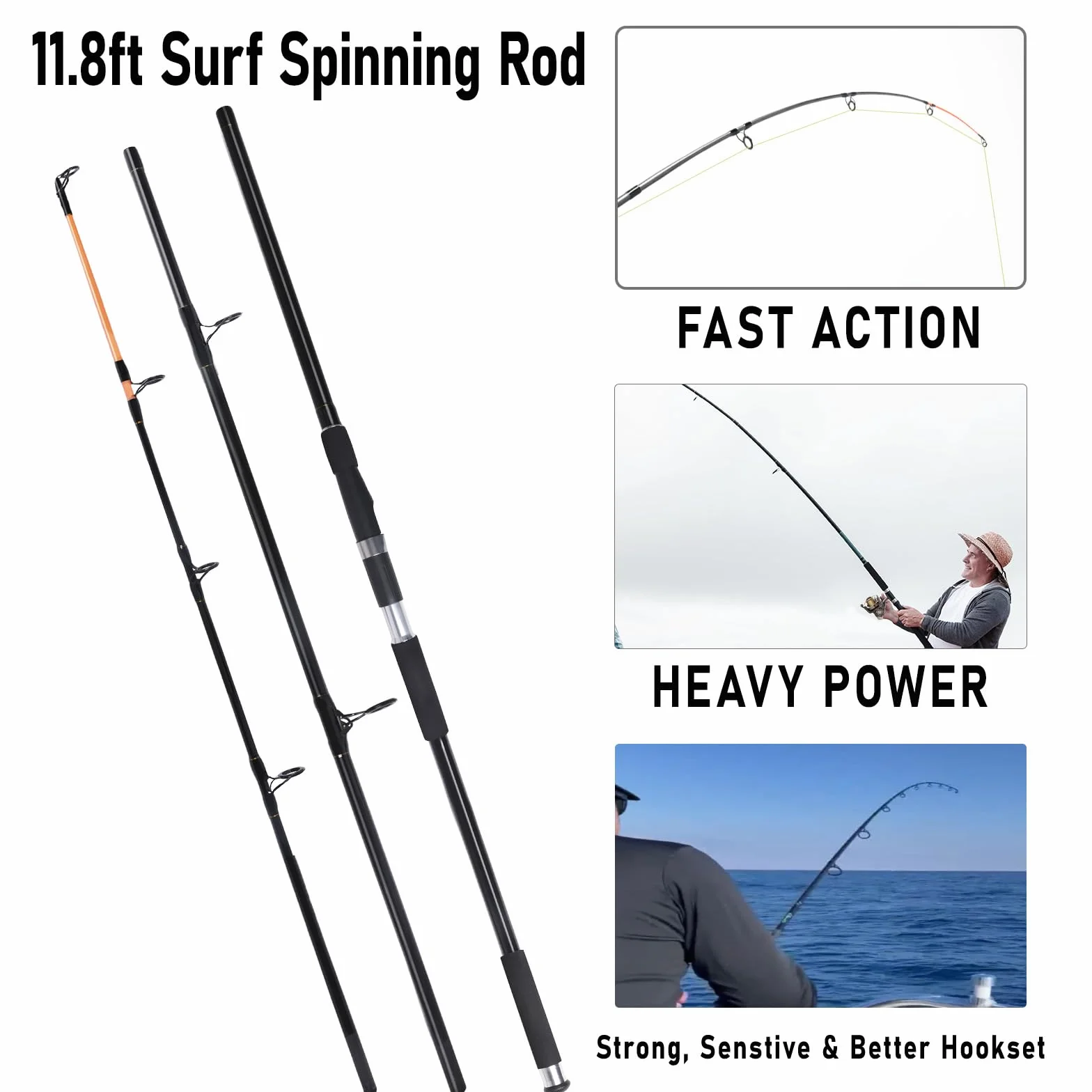 Surf Fishing Rod and Reel Combos Saltwater Fishing Gear Set 12ft Surf Rod 10000 Reel Offshore Inshore Casting Pole Beach Casting Spinning Pole Kit Equipment Set Striper Pompano Flounder