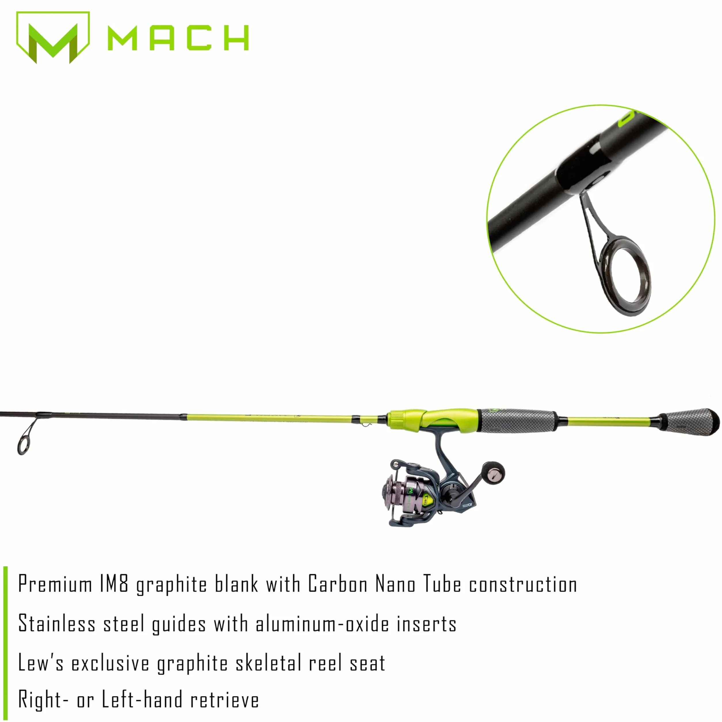 MACH 2 Mobile Spinning Reel and Fishing Rod Combo, 6-Foot 6-Inch 2-Piece IM8 Graphite Rod, Medium Power Fast Action, Size 200 Reel