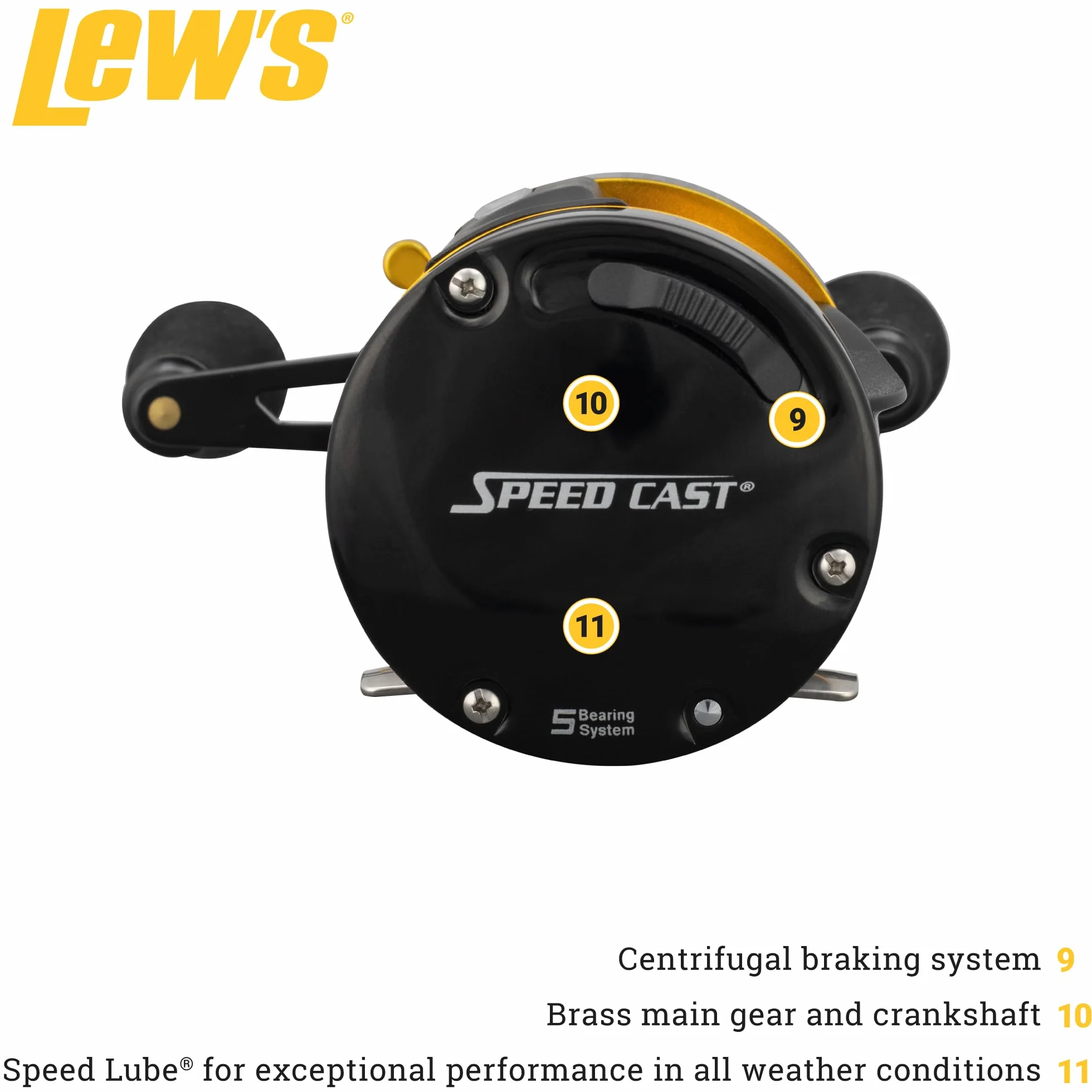 Speed Cast 5.3:1 Right Hand Casting Reel, Black/Gold