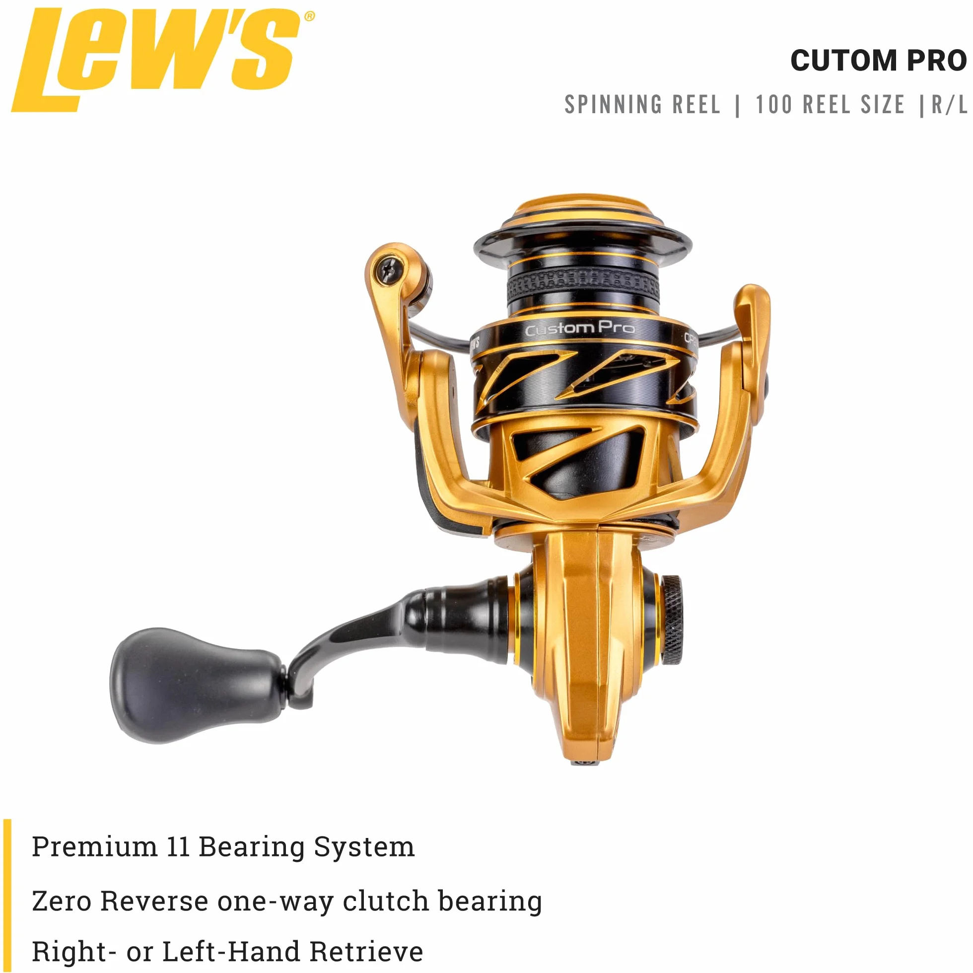 Custom Pro 100 Spinning Reel, Size 100 Reel, 10+1 Bearings, 5.2:1 Gear Ratio, Aluminum Frame and Sideplate, Aluminum Speed Gears