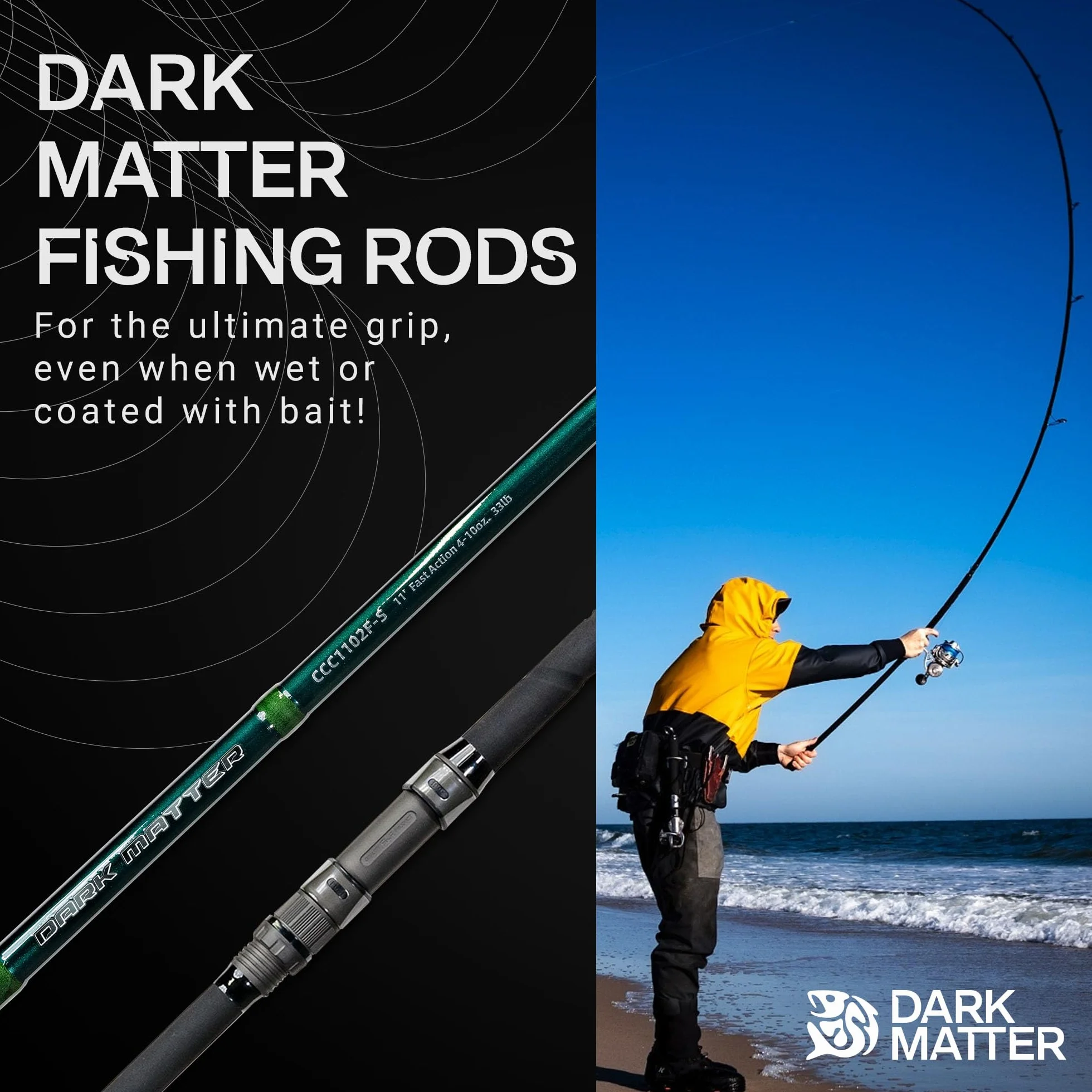 CCC Surf Spinning Rods - Fast Action Surf Fishing Rods, Lightweight Fish Rod with M3 Nano Blank Construction, Fishing Gear for Saltwater Rod - 11'0" (Midnight Green - Power H)