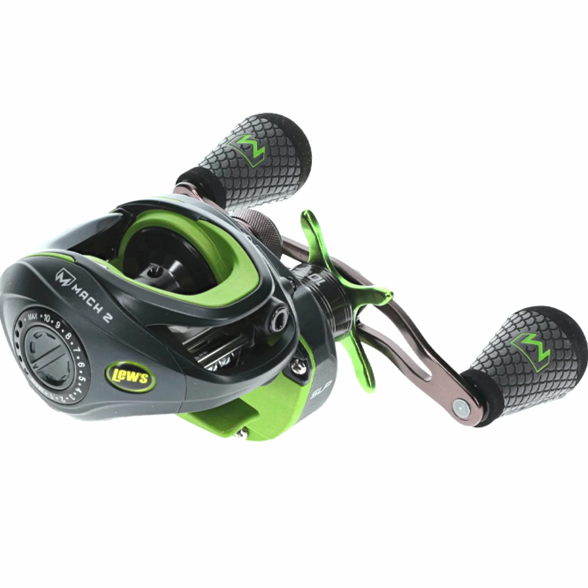 Mach 2 Baitcast Reel, 9+1 Stainless Steel Ball Bearings, 7.5:1 Gear Ratio, Left-Hand Retrieve, Black/Green