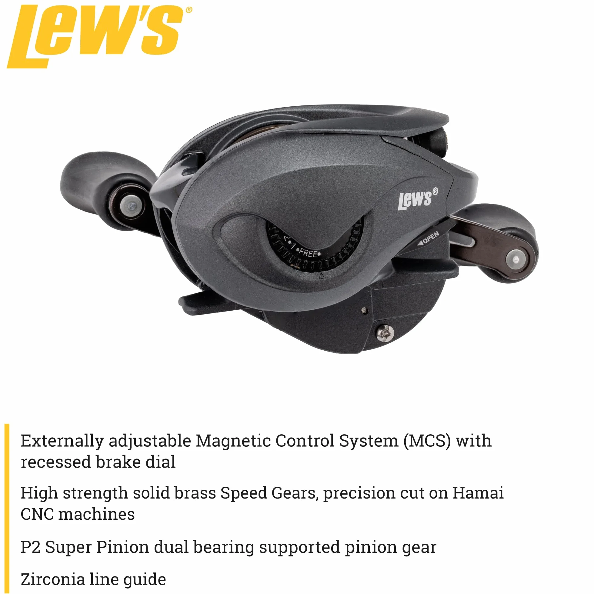 Speed Spool Baitcast Fishing Reel, 9+1 Bearings, 6.8:1 Gear Ratio, Aluminum Frame, Graphite Sideplate, MCS Braking System, Left-Hand Retrieve