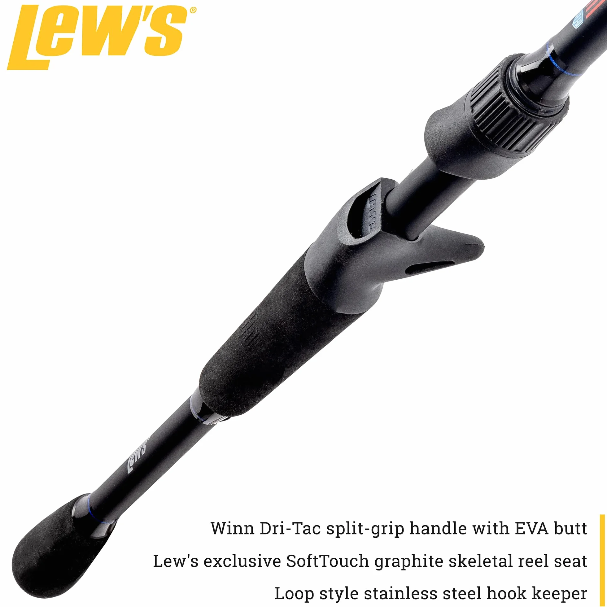 TP2 Casting Fishing Rod, Crankbait Model, 7-Foot 2-Inch, 1-Piece HM45 Graphite Rod with Medium Power and Moderate Action, Winn Dri-Tac Split-Grip, SoftTouch Reel Seat, Black/Gray