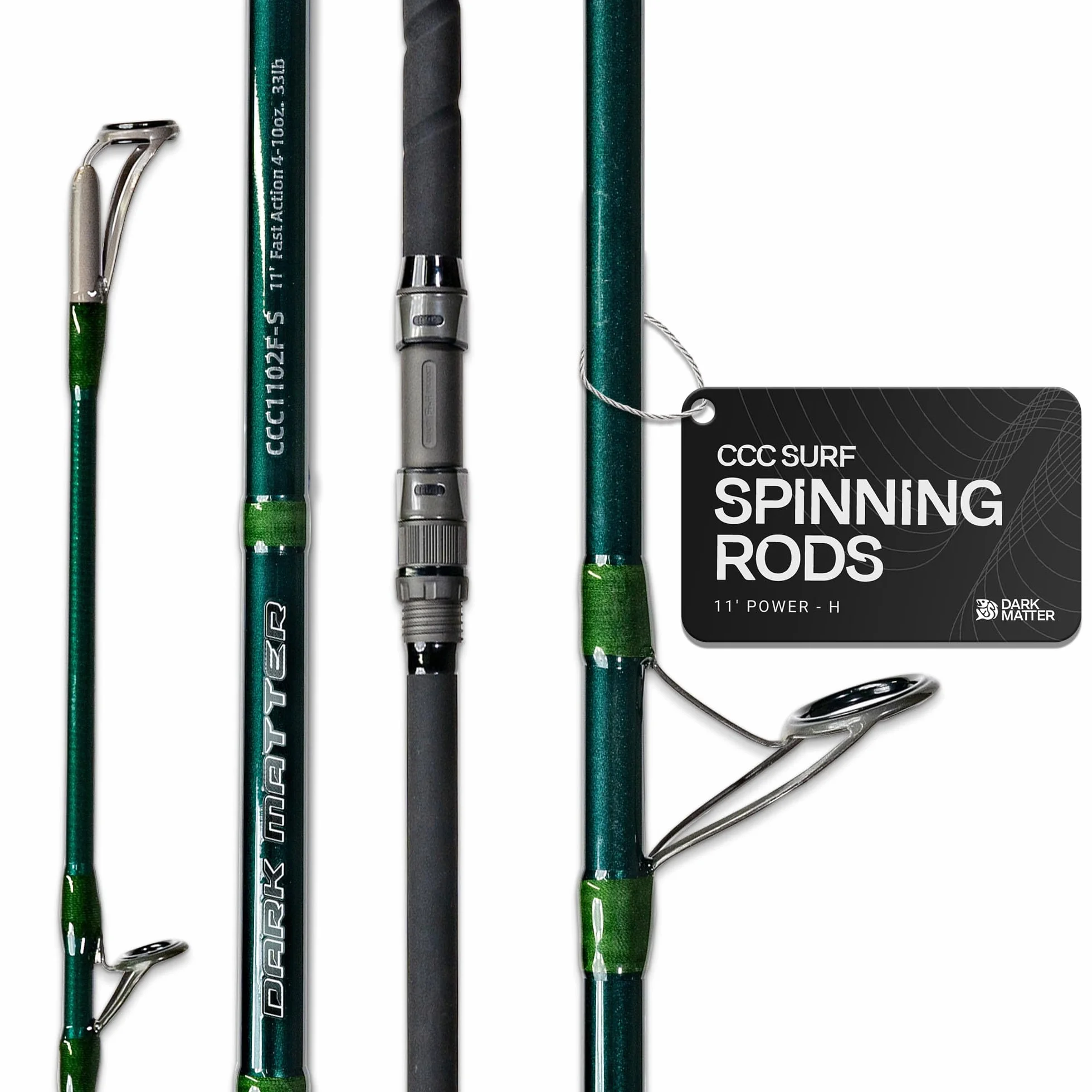 CCC Surf Spinning Rods - Fast Action Surf Fishing Rods, Lightweight Fish Rod with M3 Nano Blank Construction, Fishing Gear for Saltwater Rod - 11'0" (Midnight Green - Power H)