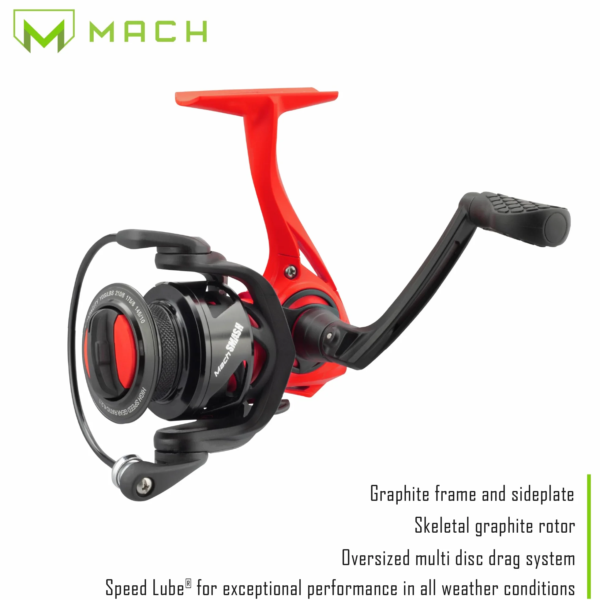 MACH Smash Spinning Reel and Fishing Rod Combo, high modulus graphite Blank Fishing Rod, Right or Left-Hand Retrieve, Split Grip Dri-Tac Handle and EVA Base