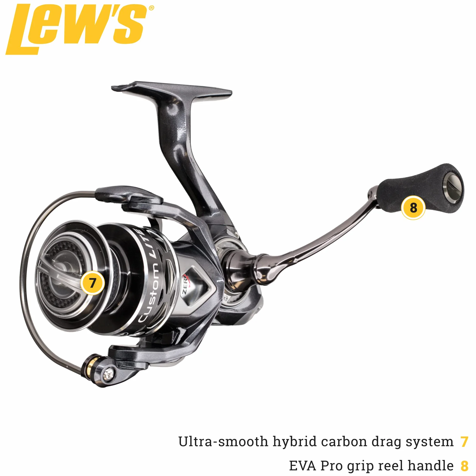 Custom Lite Spinning Fishing Reel, 10+1 Stainless Steel Ball Bearings, Right or Left-Hand Retrieve, Carbon Grey