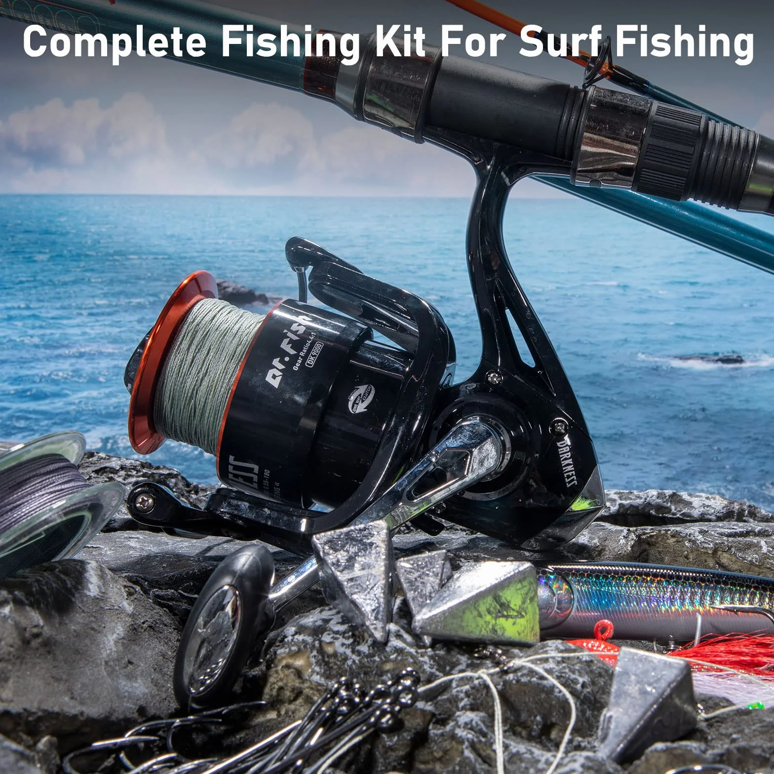 Surf Fishing Rod and Reel Combo, Saltwater Fishing Combo, 12ft Surf Rod 8000/9000 Spinning Reel 9+1 BB, Offshore Gear Kit Pole Equipment Set