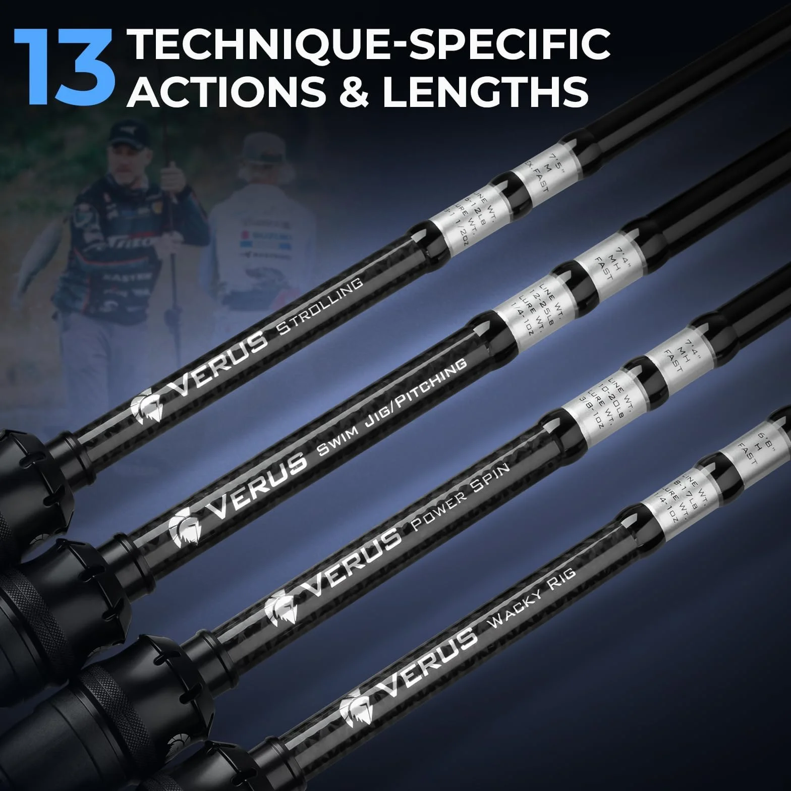 Verus Technique Twin-Tip Bass Spinning & Casting Fishing Rods | 2-Piece Rods with Extra Tip Section, IM7 Graphite Blanks, Titanium Guide Frames, EVA Fighting End Crip, AAA Cork Foregrip