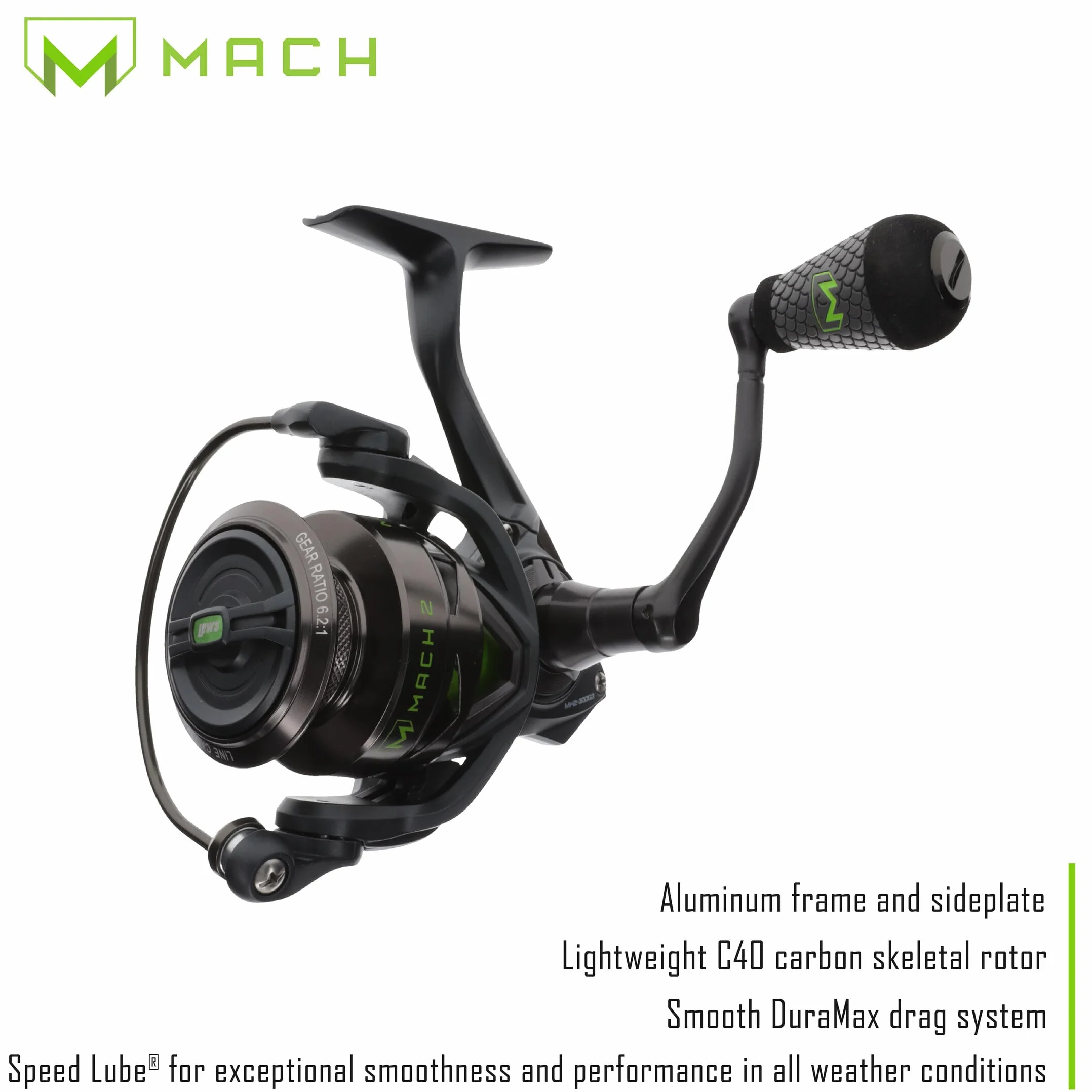 MACH 2 Spinning Reel and Fishing Rod Combo, 6-Foot 6-Inch 2-Piece IM8 Graphite Blank Rod, Size 200 Reel, Right or Left-Hand Retrieve