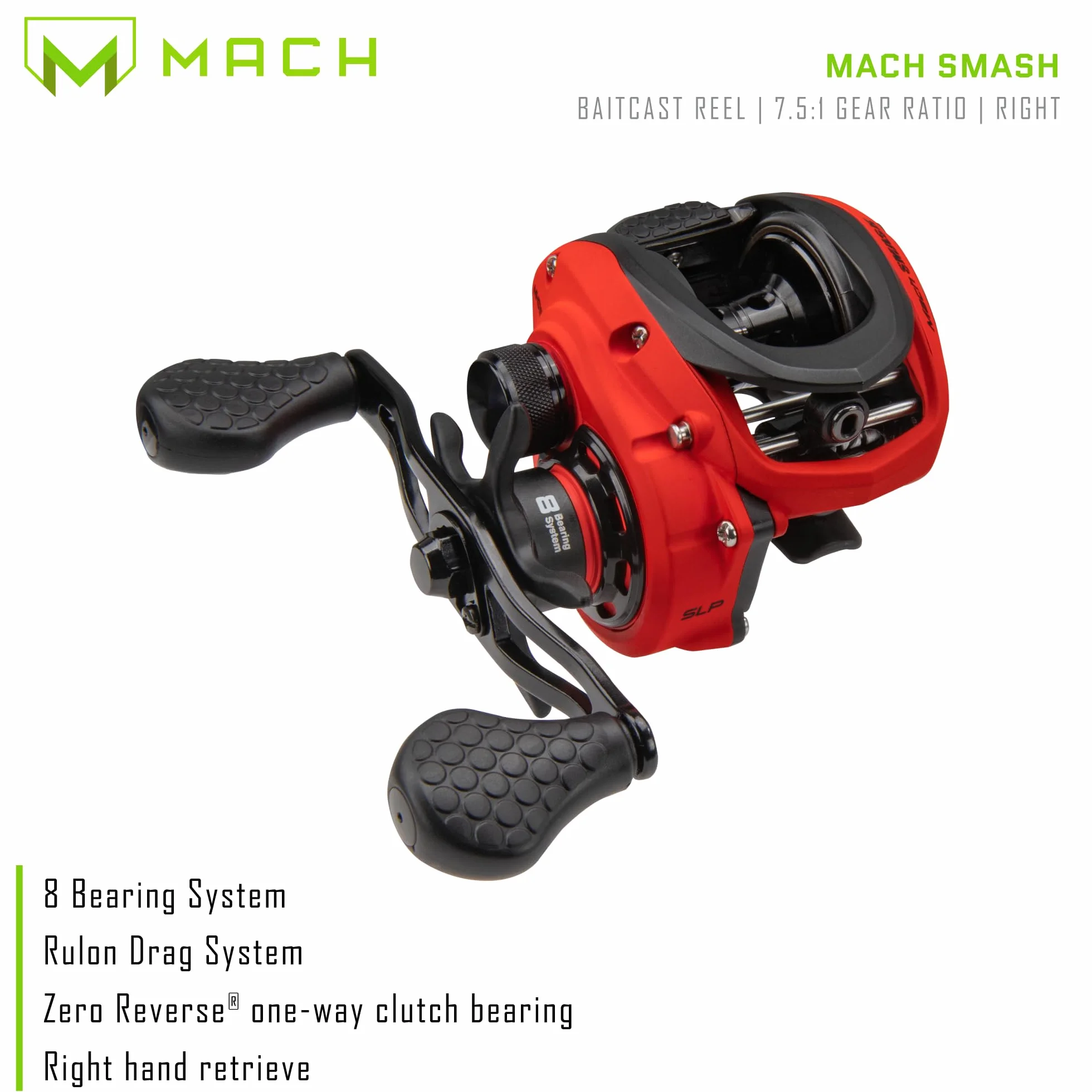 MACH Smash Baitcast Fishing Reel, Graphite Frame, Premium 8 Stainless Steel Ball Bearings