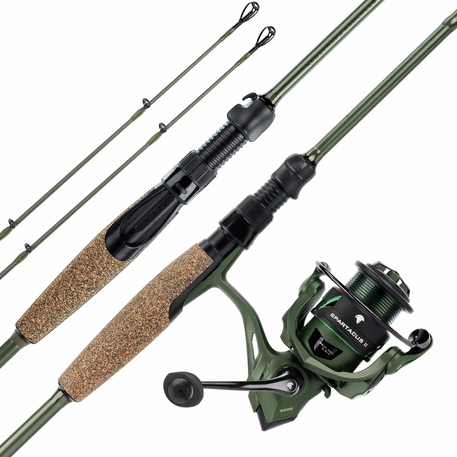 Spartacus II Spinning Fishing Reel Combo, 7'3" M, 3000 Reel, Braided Fishing Line, Low-Vis Gray, 20 LB, 327 Yds