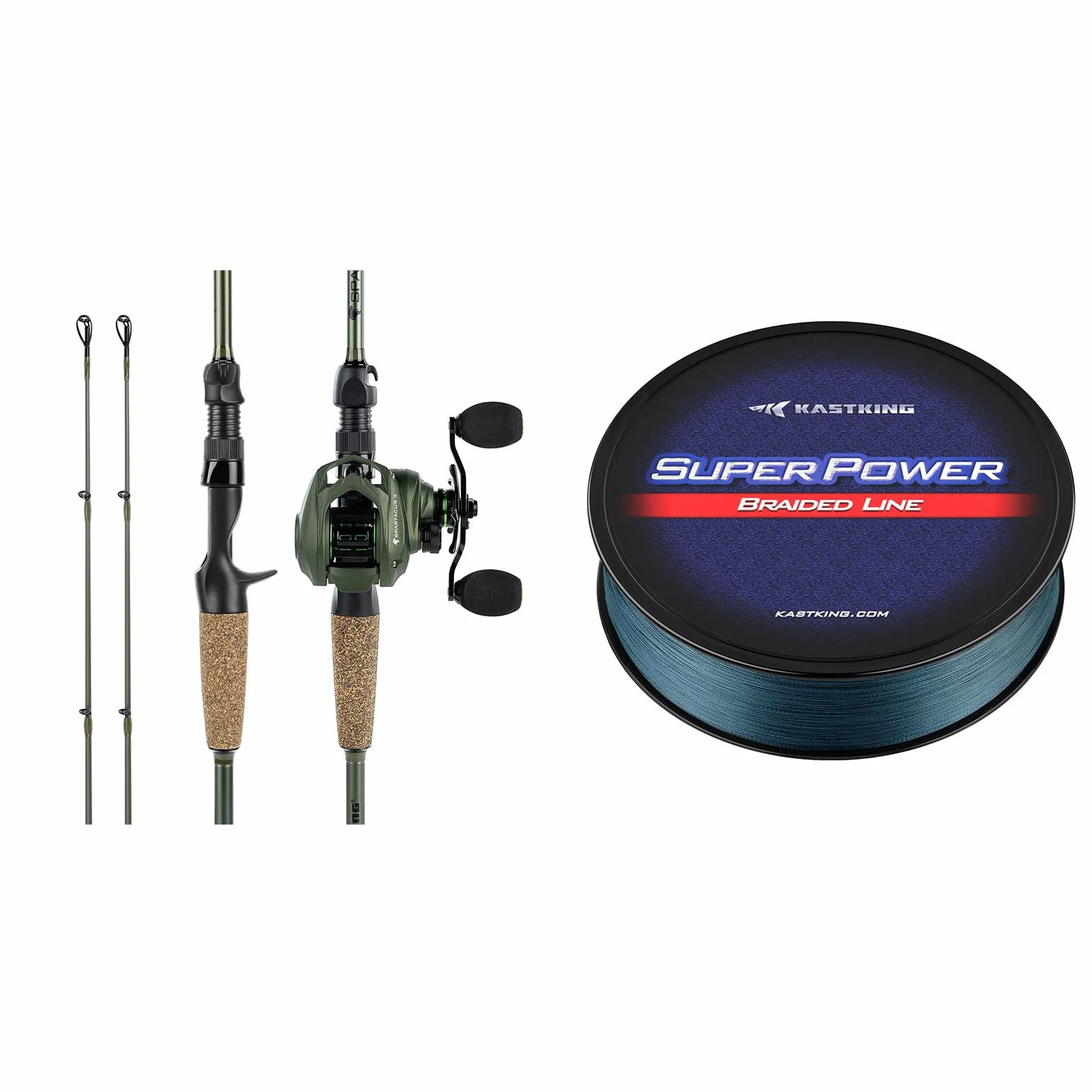 Spartacus II Baitcasting Fishing Reel Combo,7'1" MH,Right Handed Reel, Braided Fishing Line,Low-Vis Gray,20 LB,327 Yds