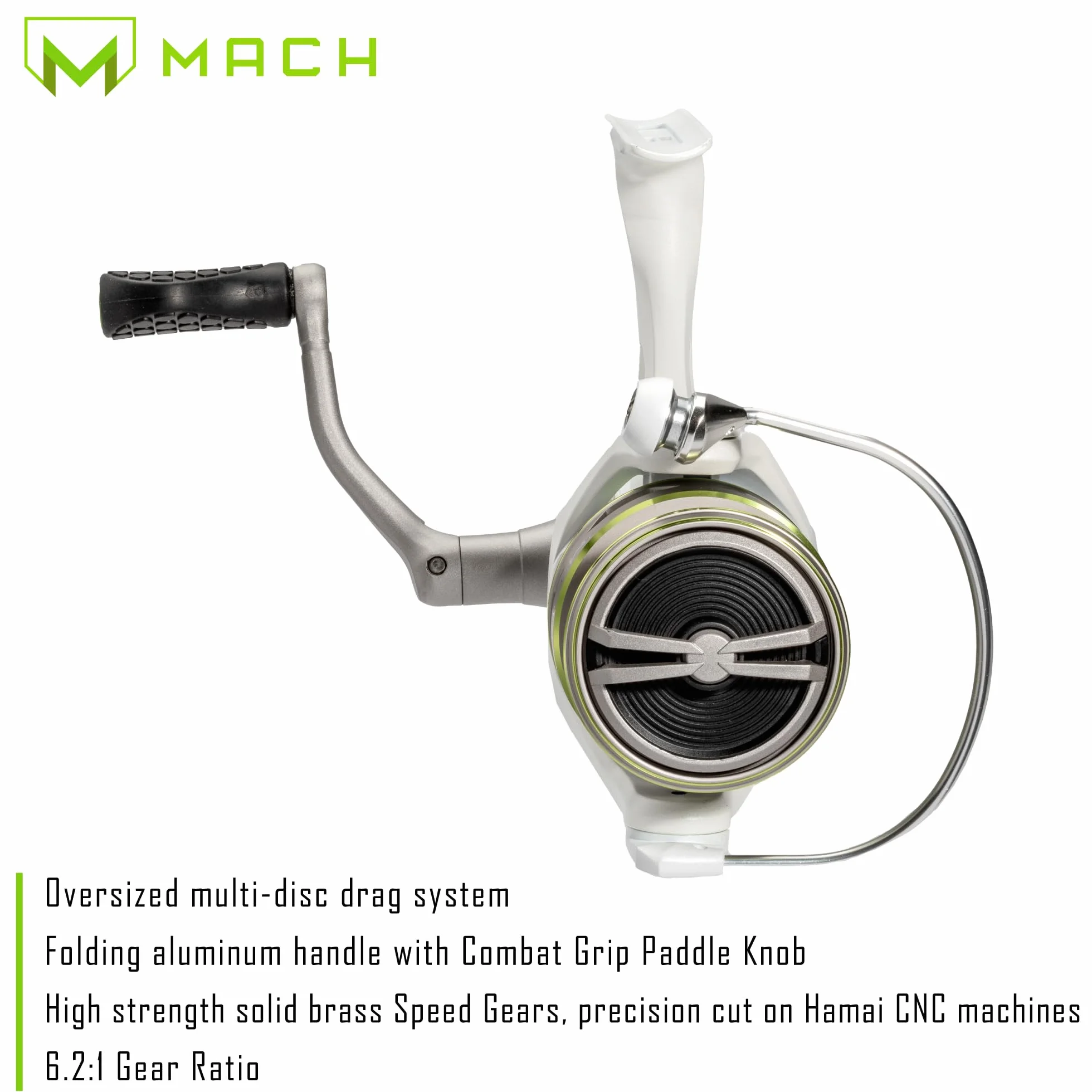 MACH 1 Spinning Fishing Reel, 9+1 Bearings, Graphite Frame, Speed Gears, Speed Lube, Multi-Disc Drag