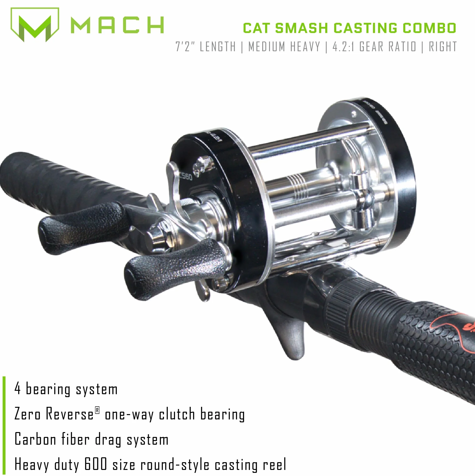 CAT Smash Casting Fishing Rod and Reel Combo, 7-Foot 2-Inch 1-Piece Graphite Rod Blank, Size 60 Reel, Right-Hand, Red